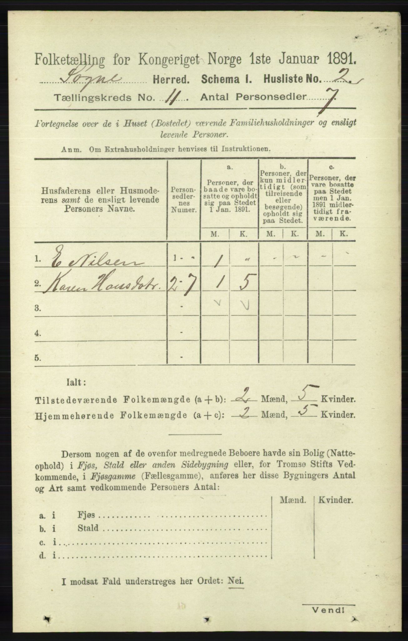 RA, Folketelling 1891 for 1018 Søgne herred, 1891, s. 2891