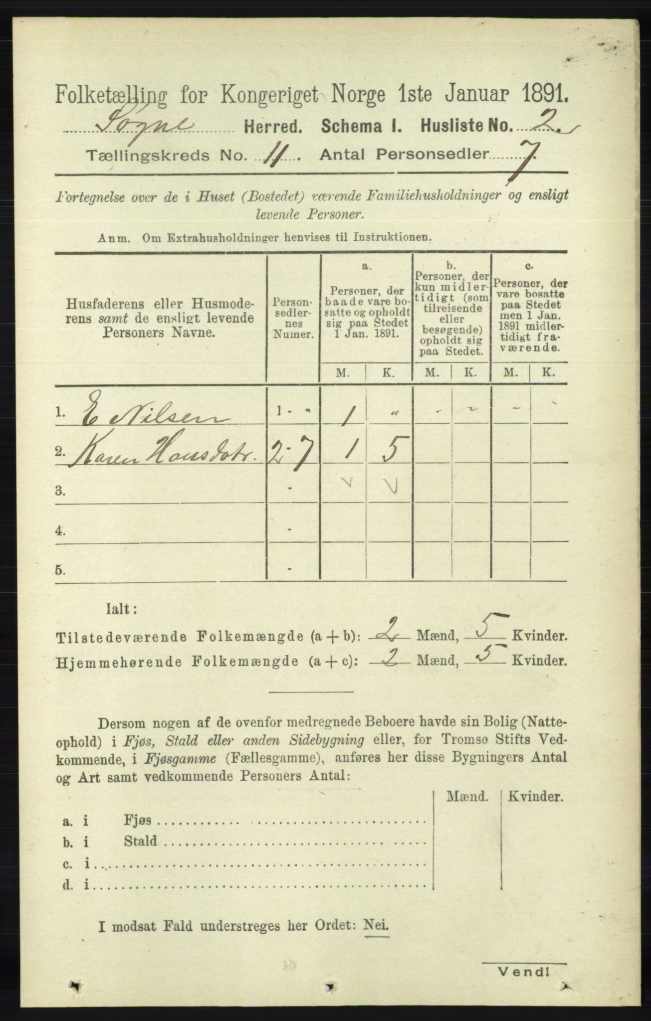 RA, Folketelling 1891 for 1018 Søgne herred, 1891, s. 2891