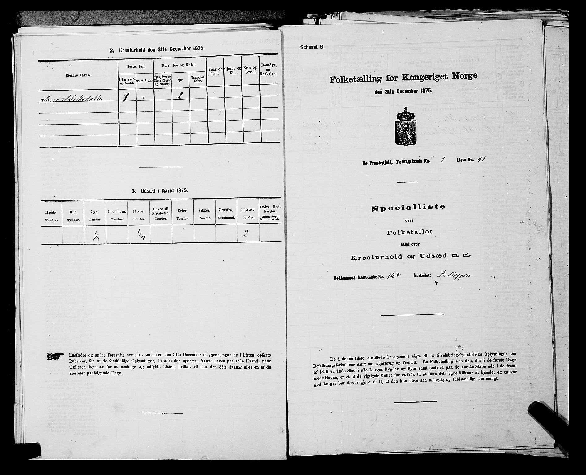 SAKO, Folketelling 1875 for 0821P Bø prestegjeld, 1875, s. 122