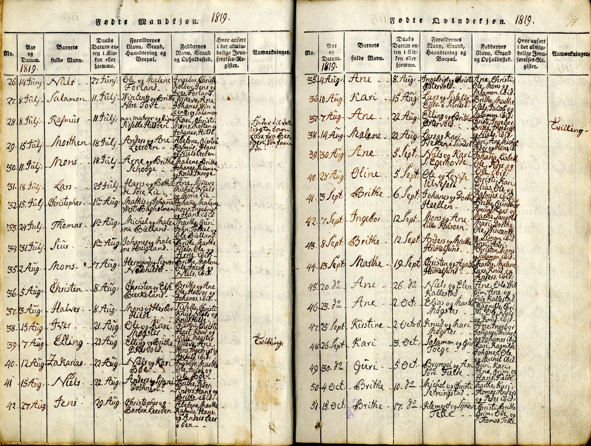 Sund sokneprestembete, SAB/A-99930: Ministerialbok nr. A 11, 1814-1825, s. 14