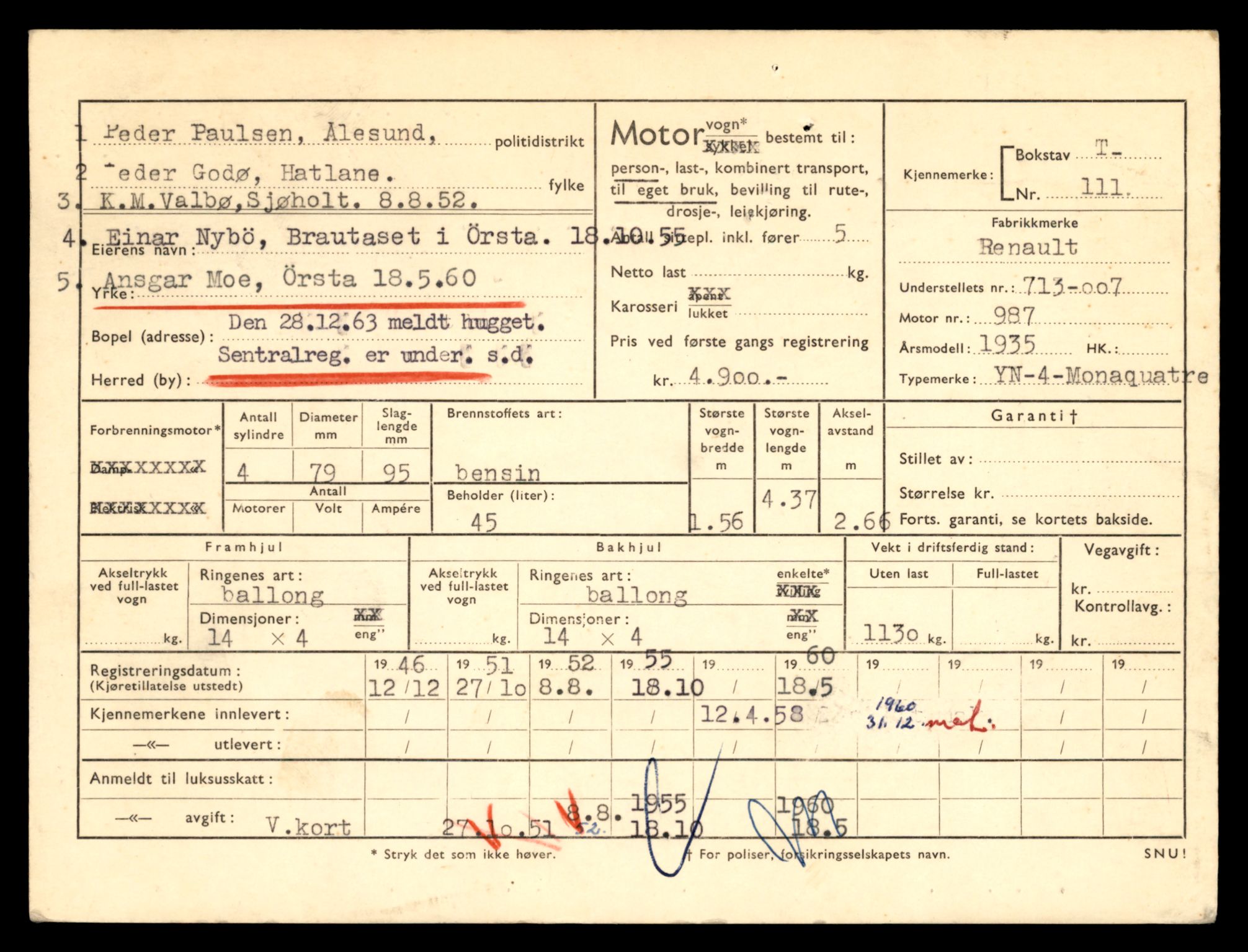 Møre og Romsdal vegkontor - Ålesund trafikkstasjon, AV/SAT-A-4099/F/Fe/L0001: Registreringskort for kjøretøy T 3 - T 127, 1927-1998, s. 2269