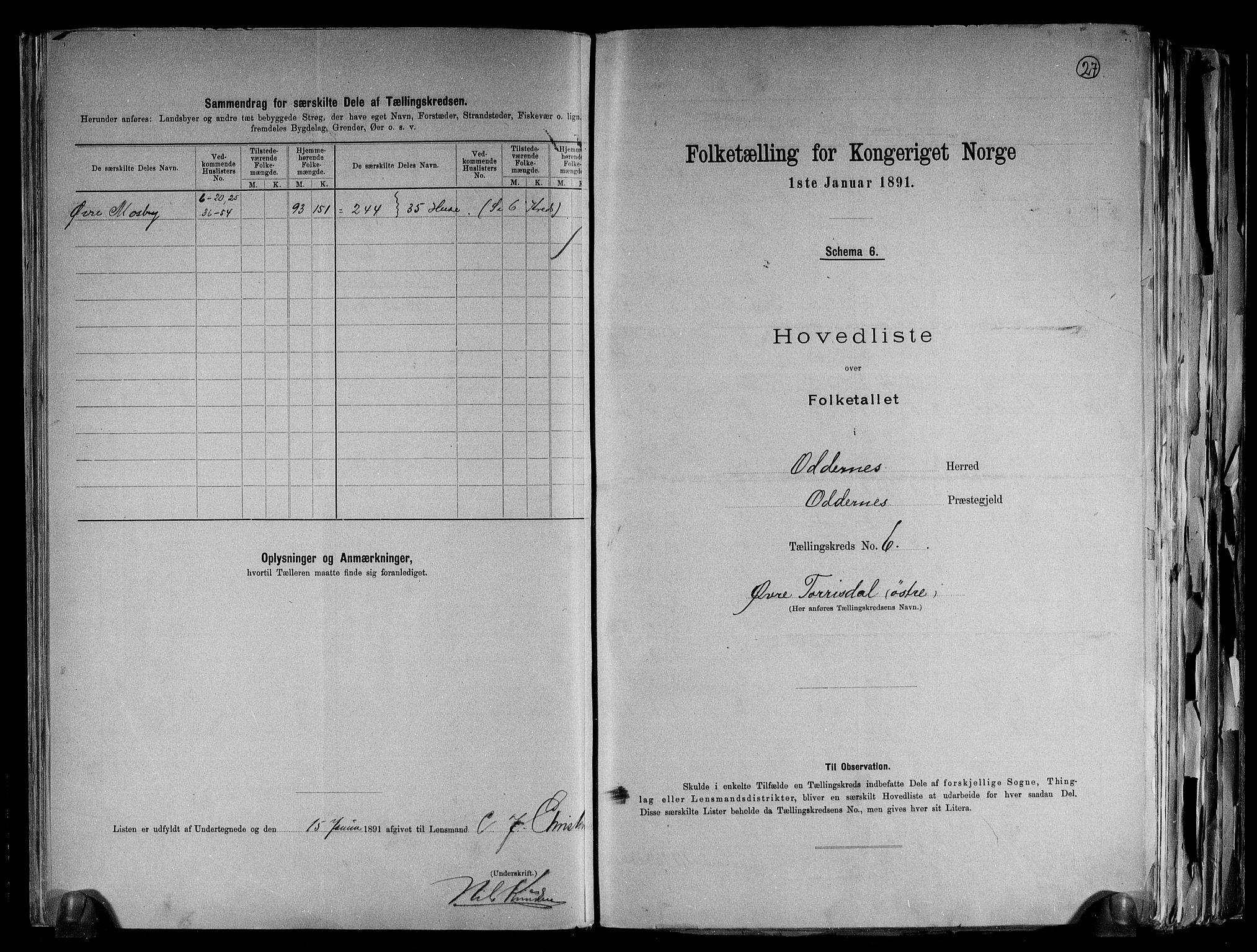 RA, Folketelling 1891 for 1012 Oddernes herred, 1891, s. 15