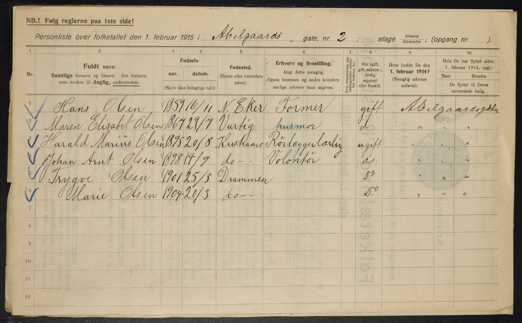 OBA, Kommunal folketelling 1.2.1915 for Kristiania, 1915, s. 10