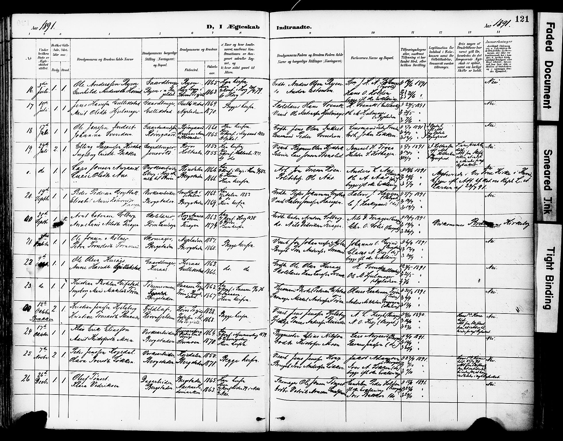Ministerialprotokoller, klokkerbøker og fødselsregistre - Sør-Trøndelag, SAT/A-1456/681/L0935: Ministerialbok nr. 681A13, 1890-1898, s. 121