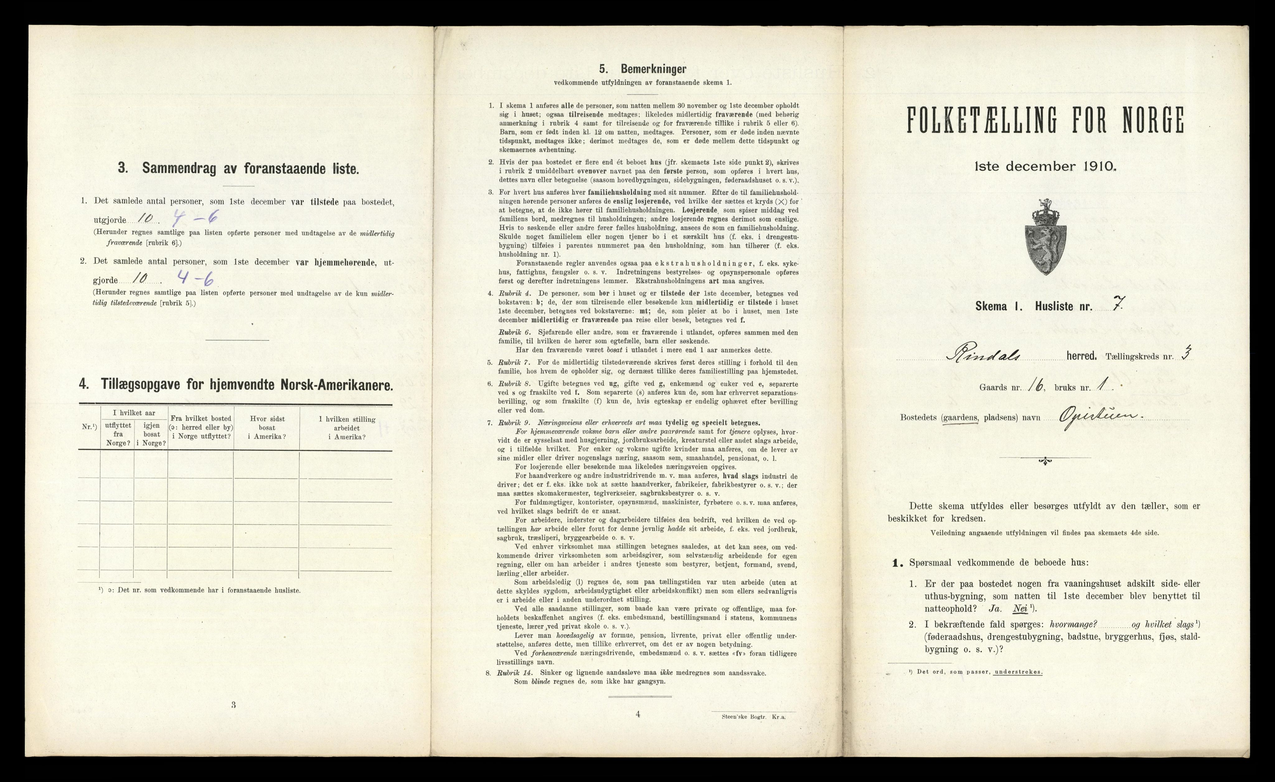 RA, Folketelling 1910 for 1567 Rindal herred, 1910, s. 187