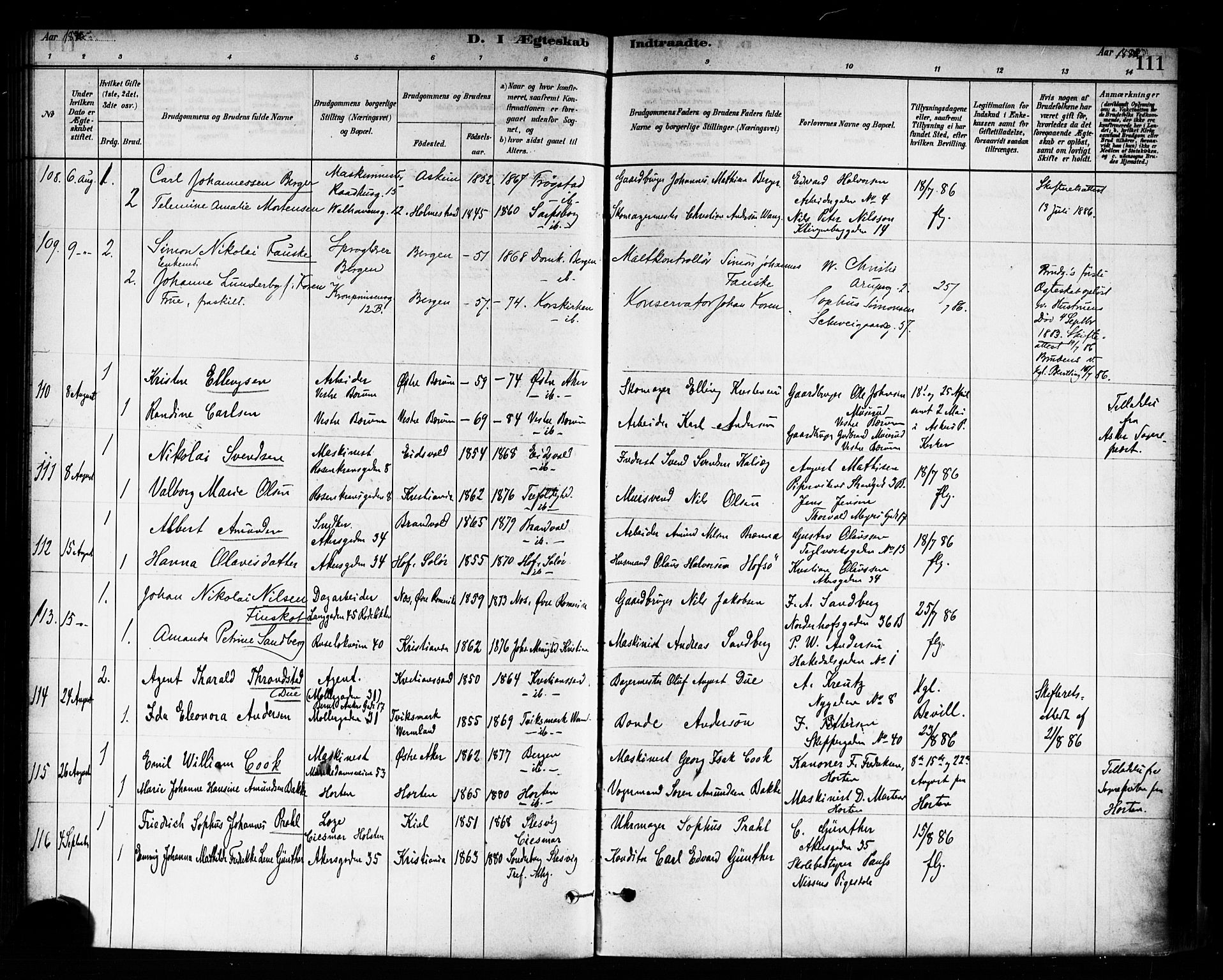 Trefoldighet prestekontor Kirkebøker, AV/SAO-A-10882/F/Fc/L0003: Ministerialbok nr. III 3, 1881-1891, s. 111