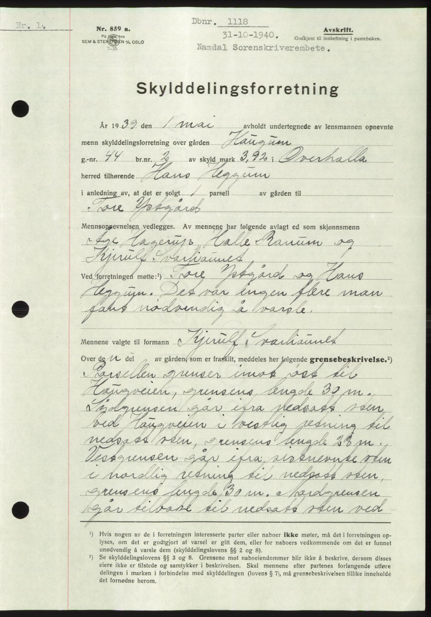 Namdal sorenskriveri, SAT/A-4133/1/2/2C: Pantebok nr. -, 1940-1941, Tingl.dato: 31.10.1940