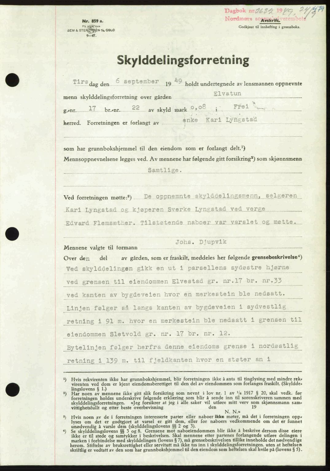 Nordmøre sorenskriveri, SAT/A-4132/1/2/2Ca: Pantebok nr. A112, 1949-1949, Dagboknr: 2632/1949