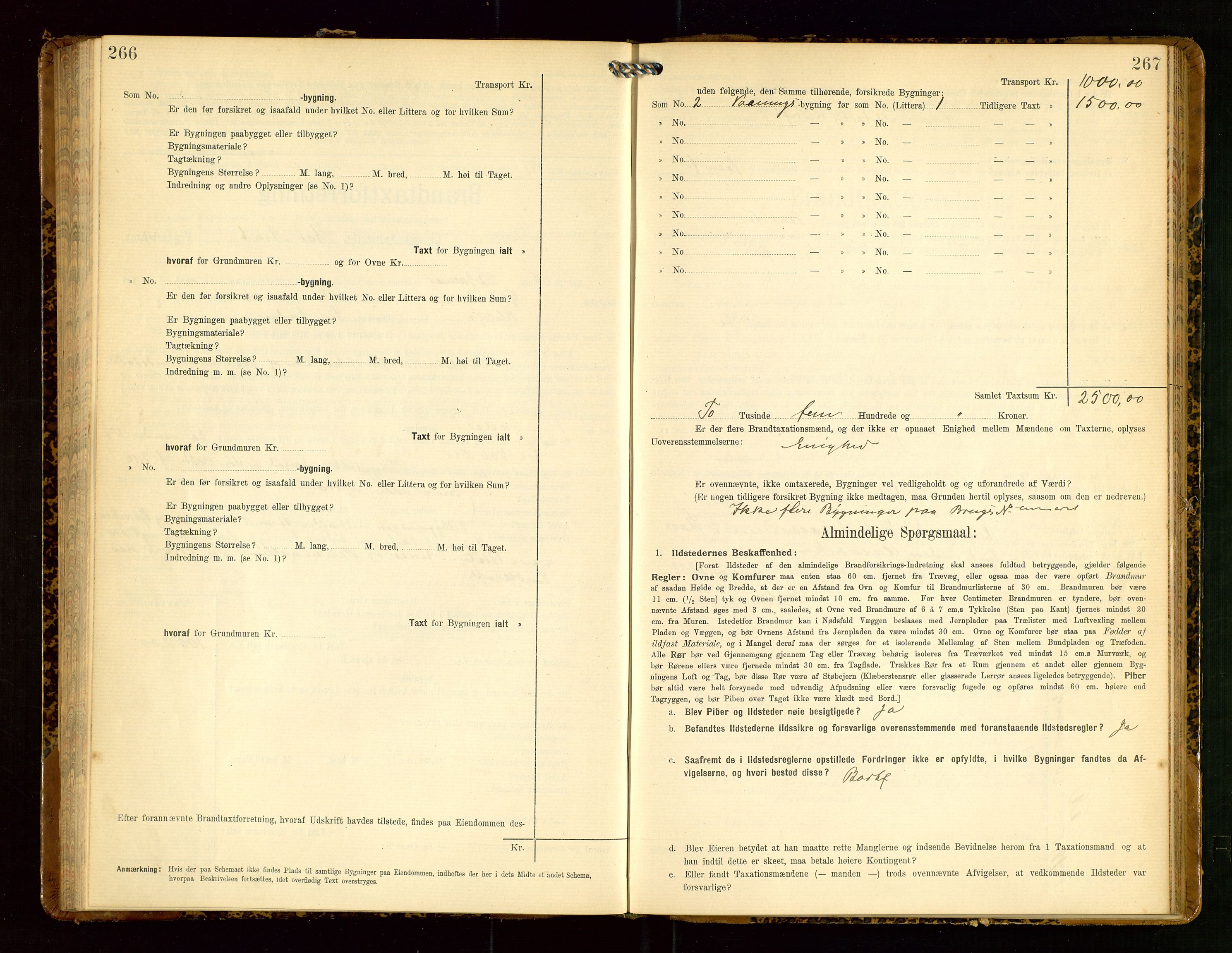 Klepp lensmannskontor, SAST/A-100163/Goc/L0005: "Brandtaxationsprotokol" m/register, 1908, s. 266-267
