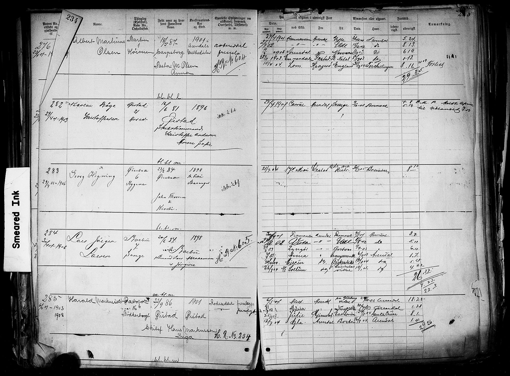 Arendal mønstringskrets, AV/SAK-2031-0012/F/Fa/L0004: Annotasjonsrulle nr 3828-4715 og nr 1-1296, S-4, 1892-1918, s. 241