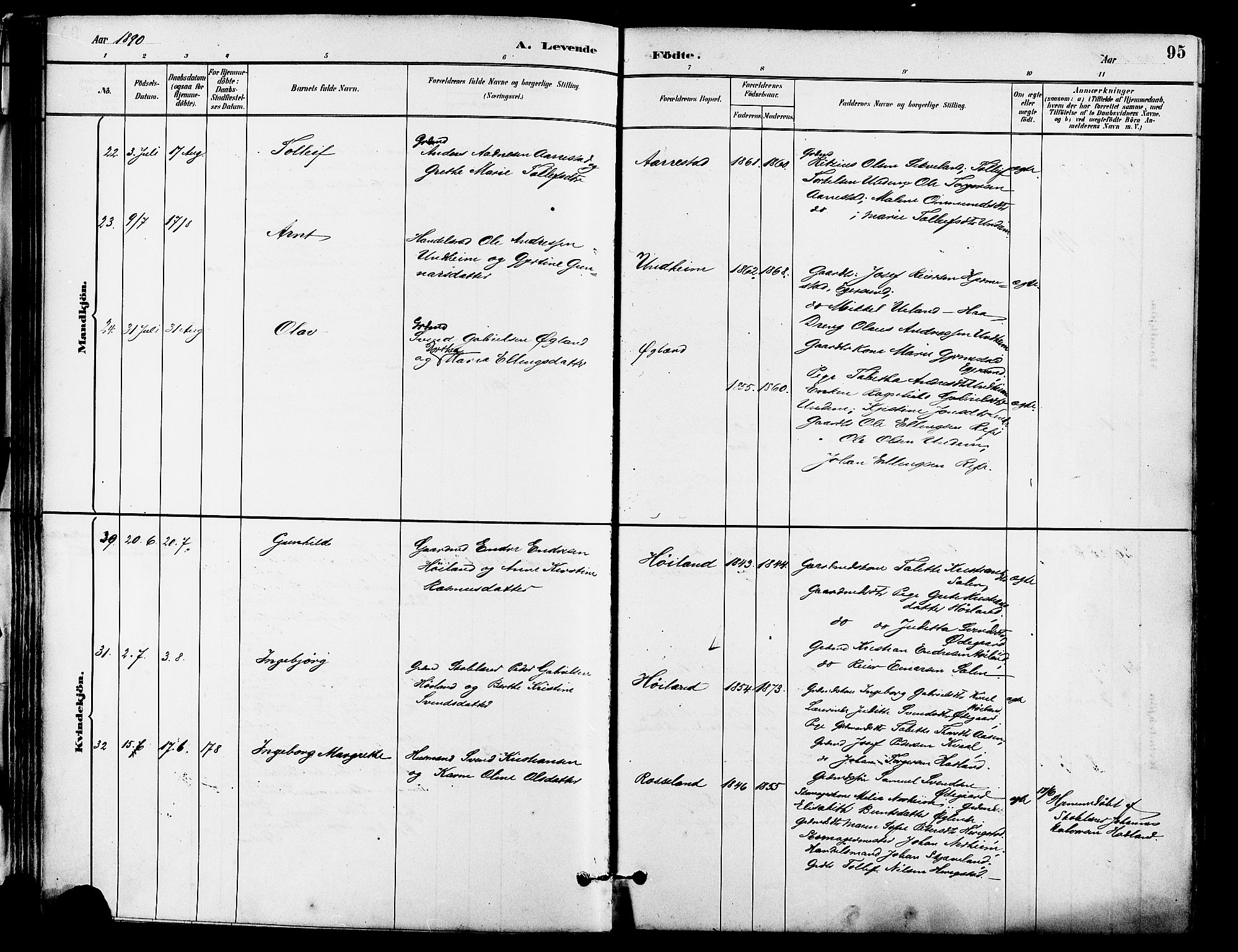 Lye sokneprestkontor, AV/SAST-A-101794/001/30BA/L0009: Ministerialbok nr. A 8, 1881-1892, s. 95