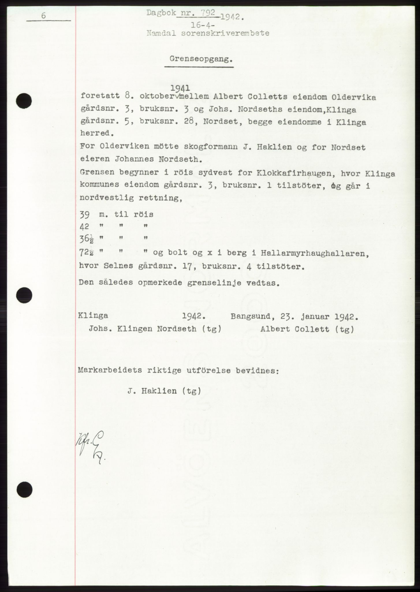 Namdal sorenskriveri, SAT/A-4133/1/2/2C: Pantebok nr. -, 1941-1942, Dagboknr: 792/1942
