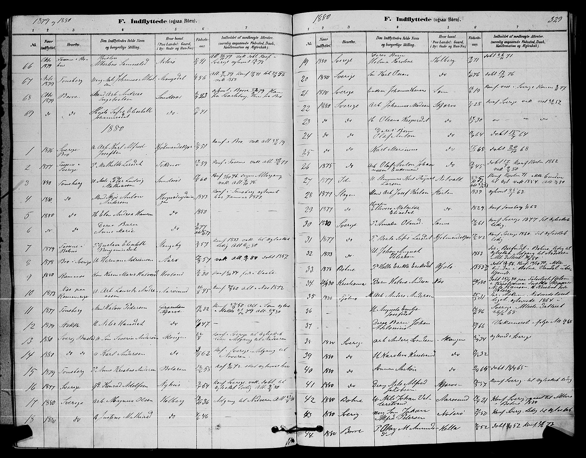 Nøtterøy kirkebøker, AV/SAKO-A-354/G/Ga/L0003: Klokkerbok nr. I 3, 1878-1893, s. 329