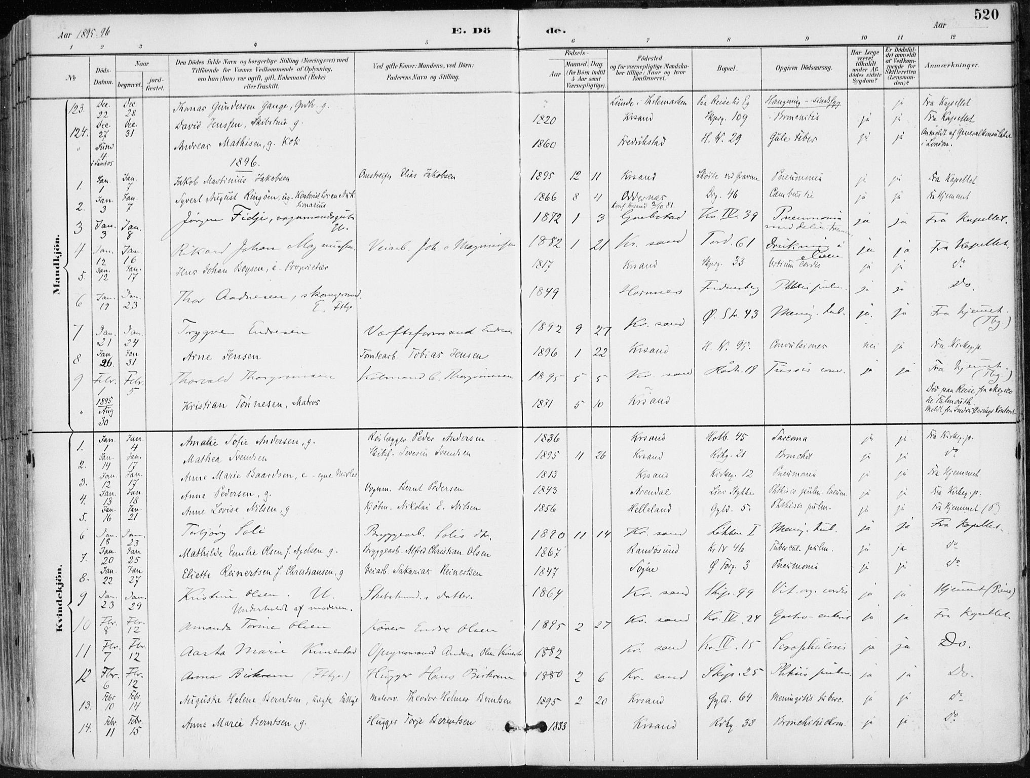 Kristiansand domprosti, AV/SAK-1112-0006/F/Fa/L0019: Ministerialbok nr. A 18, 1890-1897, s. 520