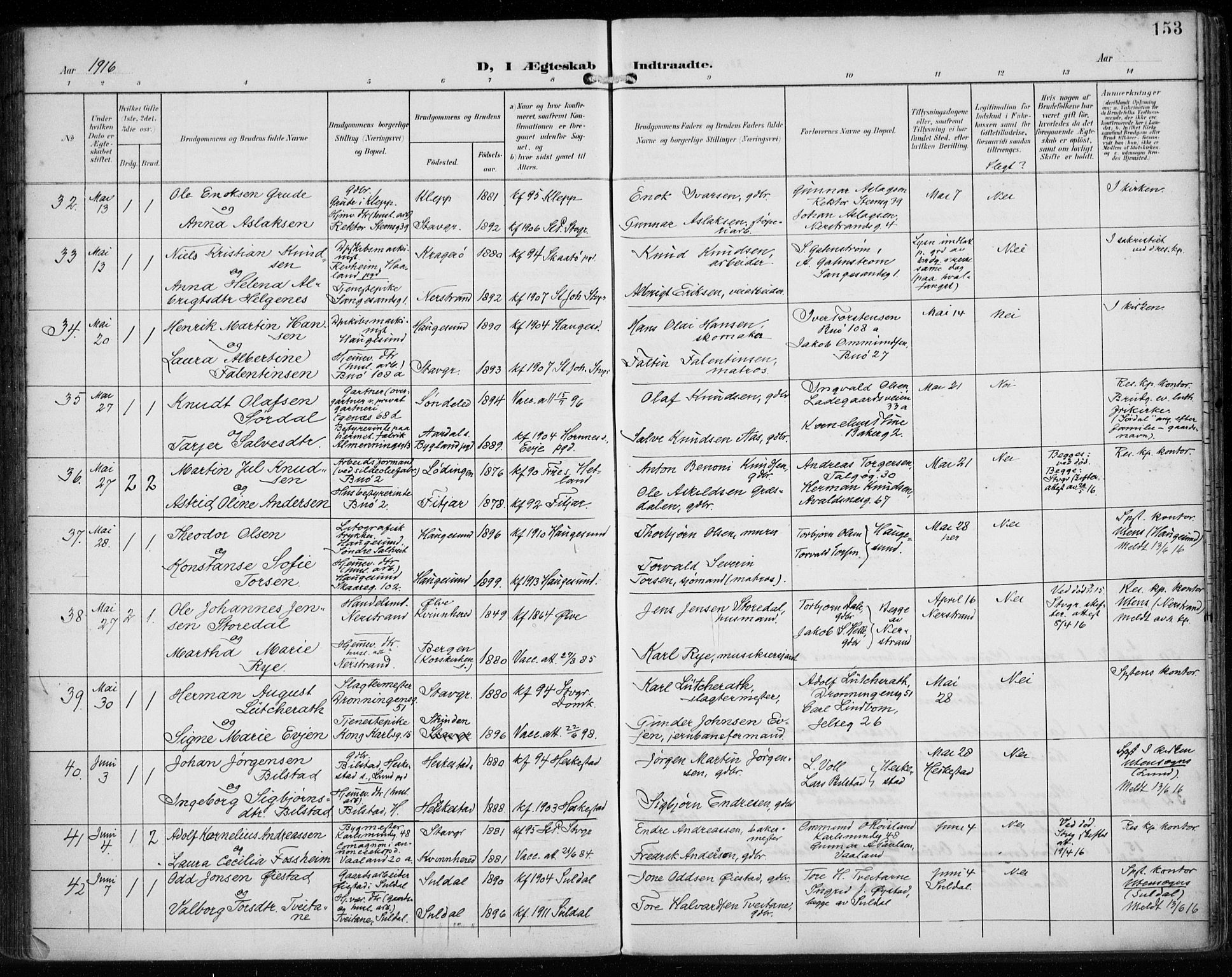 St. Petri sokneprestkontor, AV/SAST-A-101813/002/A/L0003: Ministerialbok nr. A 24, 1900-1921, s. 153