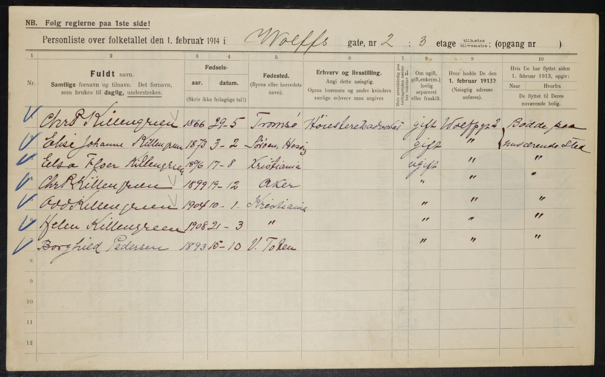 OBA, Kommunal folketelling 1.2.1914 for Kristiania, 1914, s. 129503