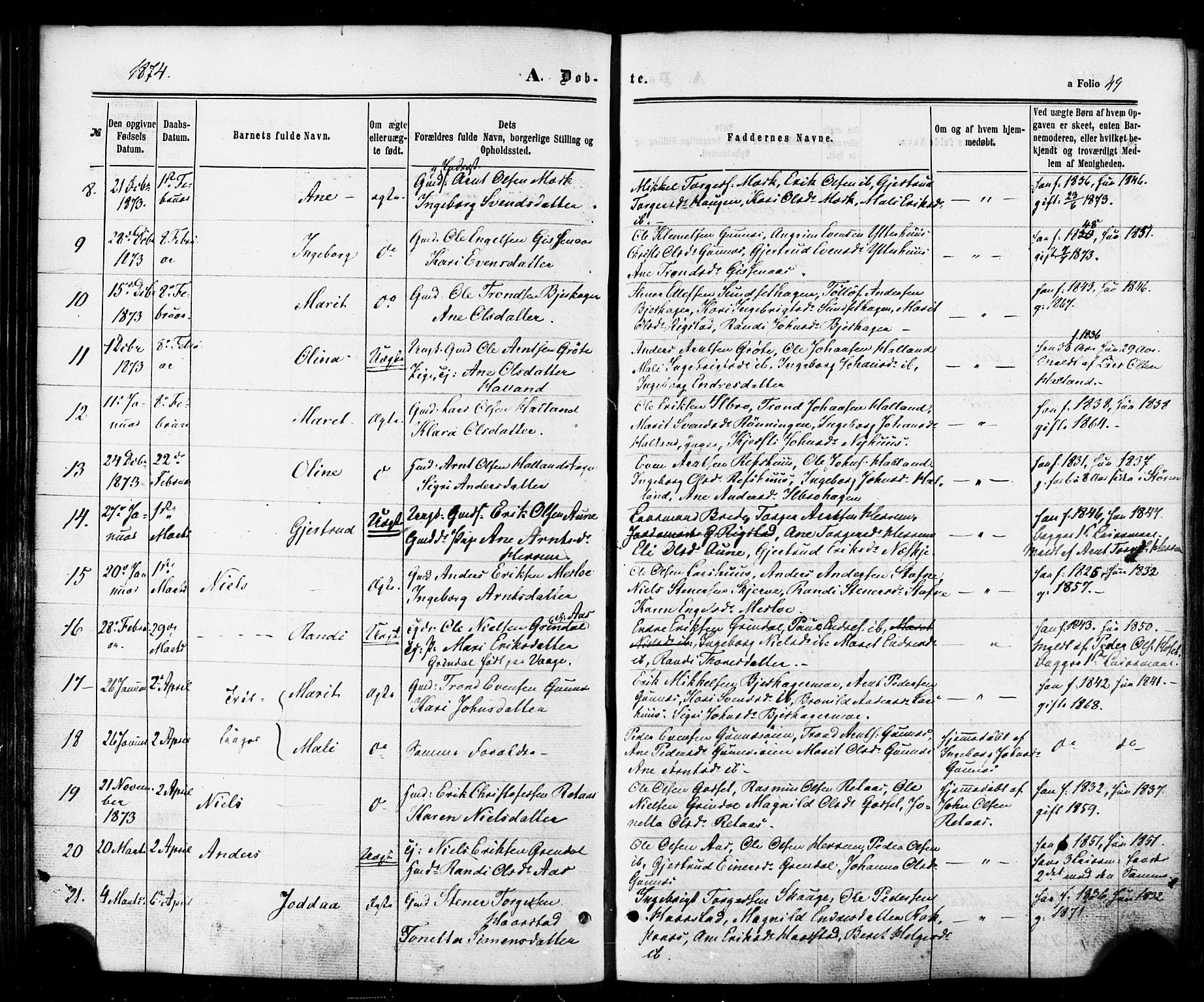 Ministerialprotokoller, klokkerbøker og fødselsregistre - Sør-Trøndelag, SAT/A-1456/674/L0870: Ministerialbok nr. 674A02, 1861-1879, s. 49