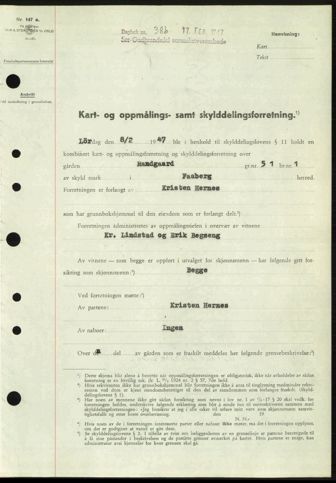 Sør-Gudbrandsdal tingrett, SAH/TING-004/H/Hb/Hbd/L0018: Pantebok nr. A18, 1947-1947, Dagboknr: 386/1947