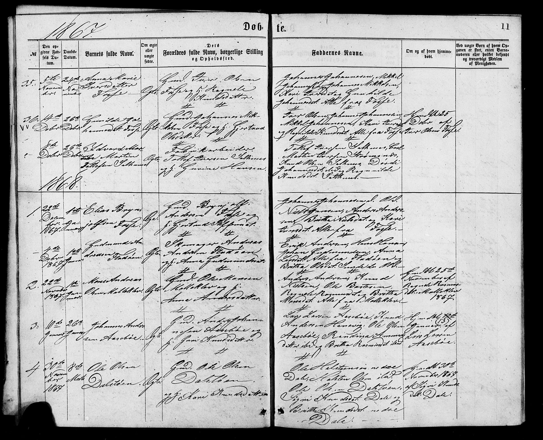 Alversund Sokneprestembete, AV/SAB-A-73901/H/Ha/Hab: Klokkerbok nr. C 2, 1867-1880, s. 11