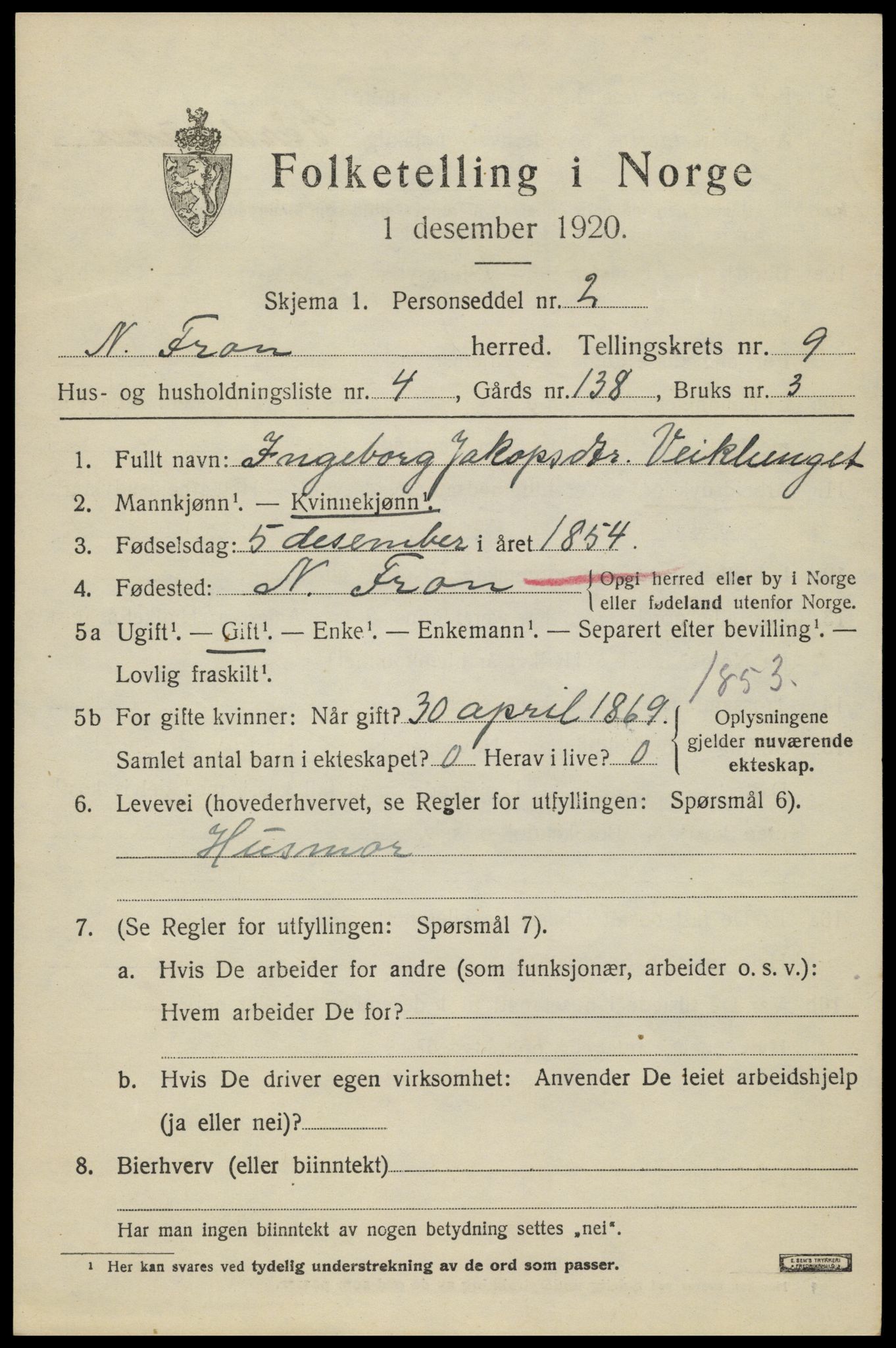 SAH, Folketelling 1920 for 0518 Nord-Fron herred, 1920, s. 7508