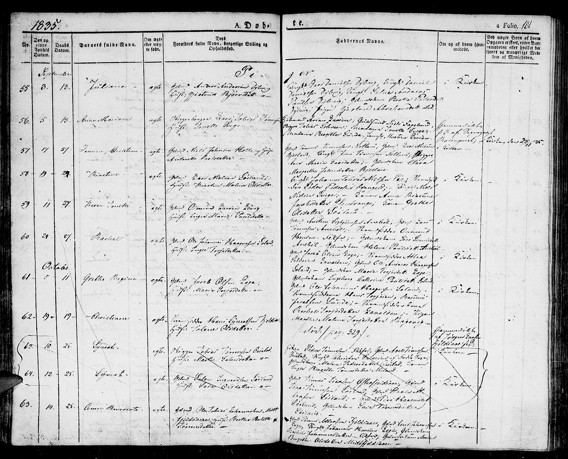 Flekkefjord sokneprestkontor, AV/SAK-1111-0012/F/Fb/Fbc/L0004: Klokkerbok nr. B 4, 1827-1846, s. 101