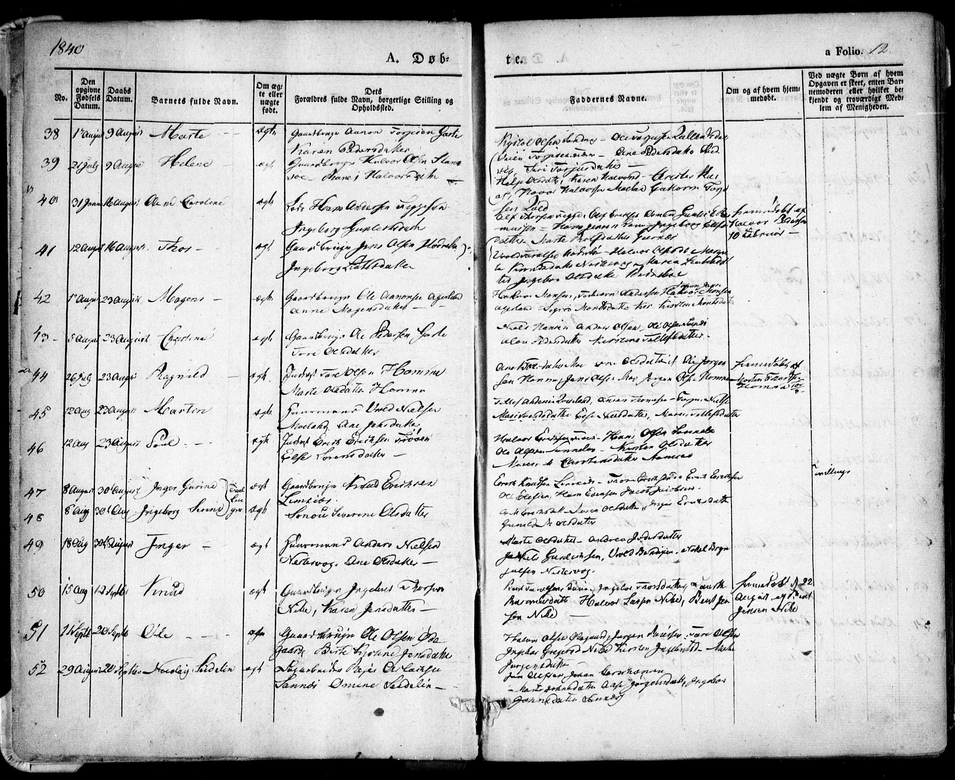 Søndeled sokneprestkontor, AV/SAK-1111-0038/F/Fa/L0002: Ministerialbok nr. A 2, 1839-1860, s. 12