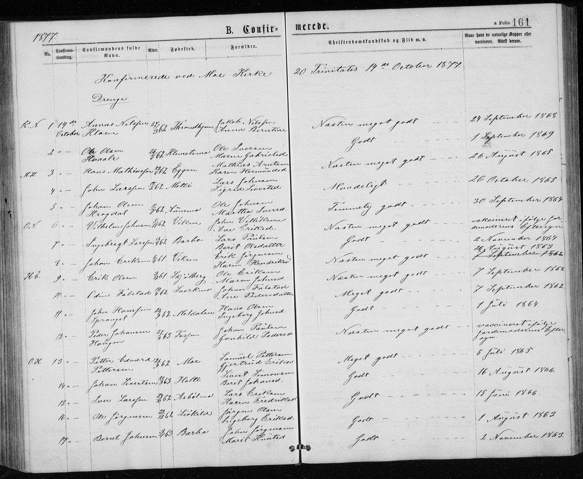 Ministerialprotokoller, klokkerbøker og fødselsregistre - Sør-Trøndelag, SAT/A-1456/671/L0843: Klokkerbok nr. 671C02, 1873-1892, s. 161