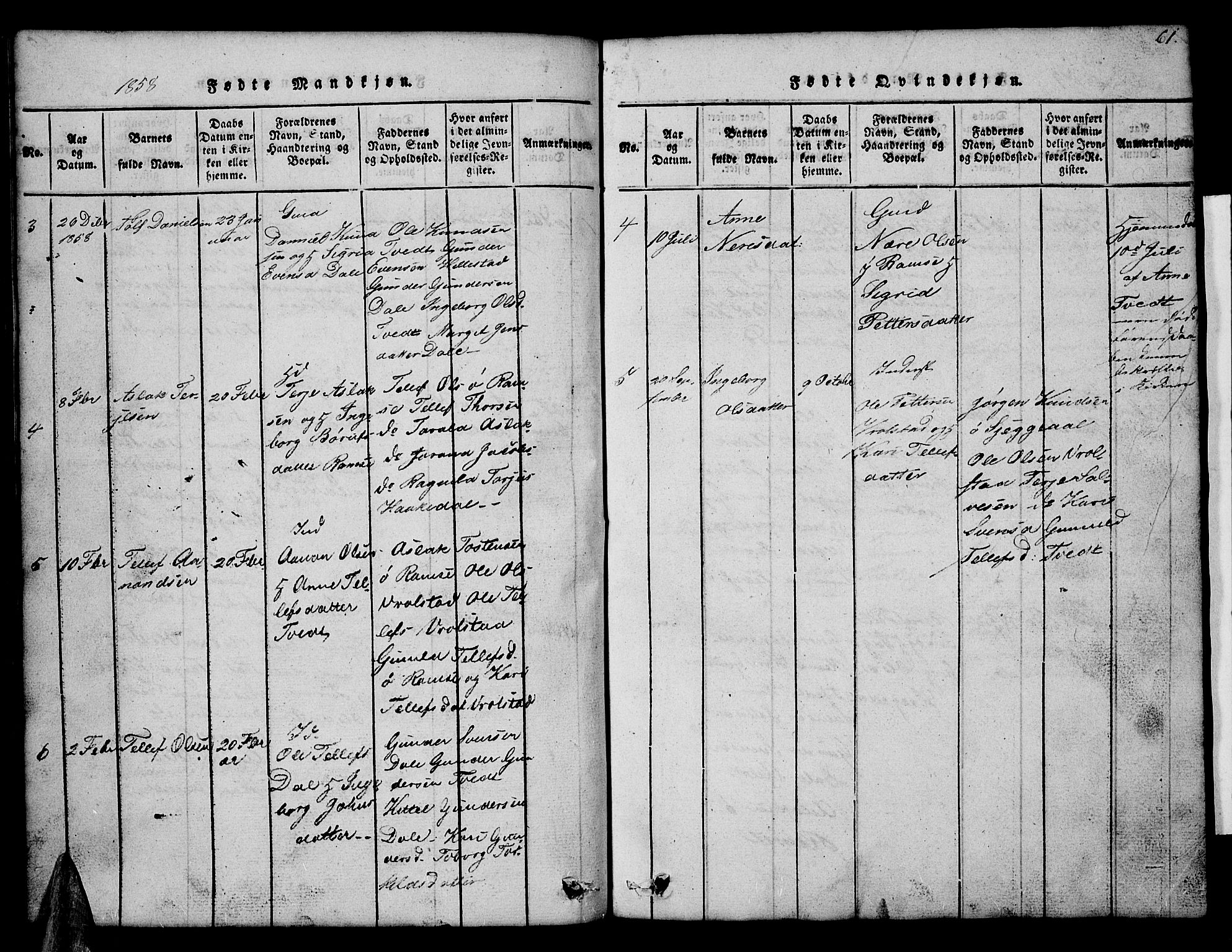 Åmli sokneprestkontor, AV/SAK-1111-0050/F/Fb/Fbb/L0001: Klokkerbok nr. B 1, 1816-1889, s. 61