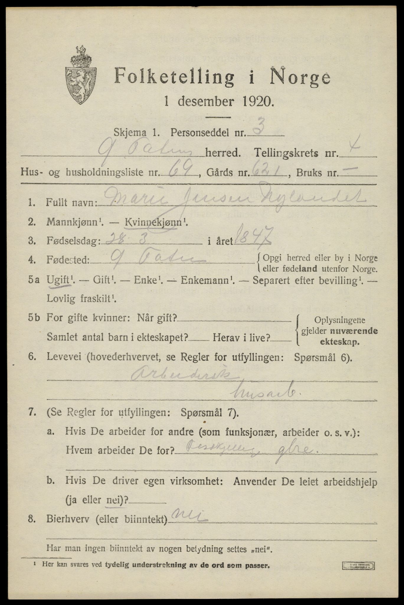 SAH, Folketelling 1920 for 0528 Østre Toten herred, 1920, s. 9386