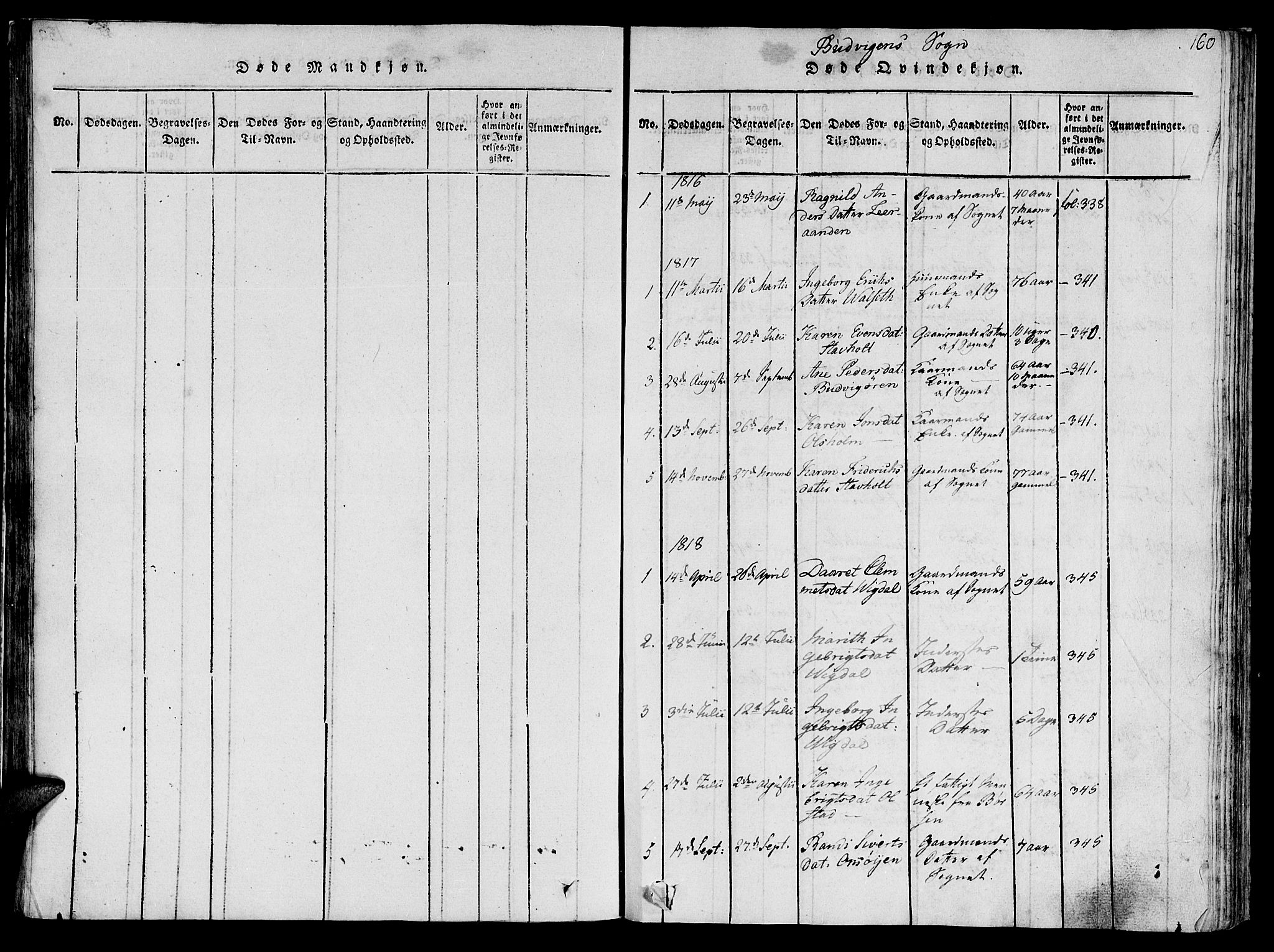 Ministerialprotokoller, klokkerbøker og fødselsregistre - Sør-Trøndelag, SAT/A-1456/612/L0373: Ministerialbok nr. 612A06 /2, 1816-1828, s. 160