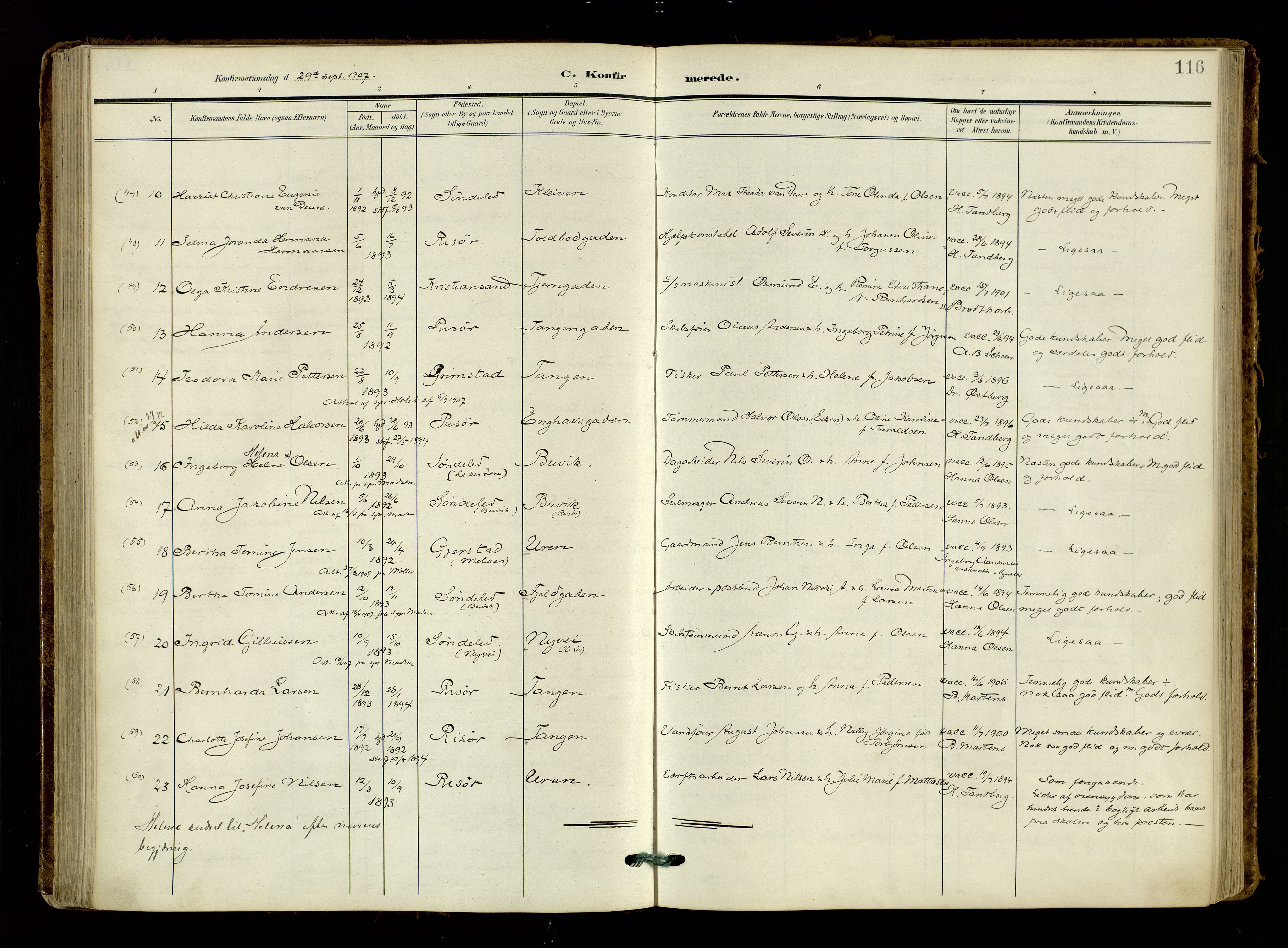 Risør sokneprestkontor, AV/SAK-1111-0035/F/Fa/L0011: Ministerialbok nr. A 11, 1907-1920, s. 116