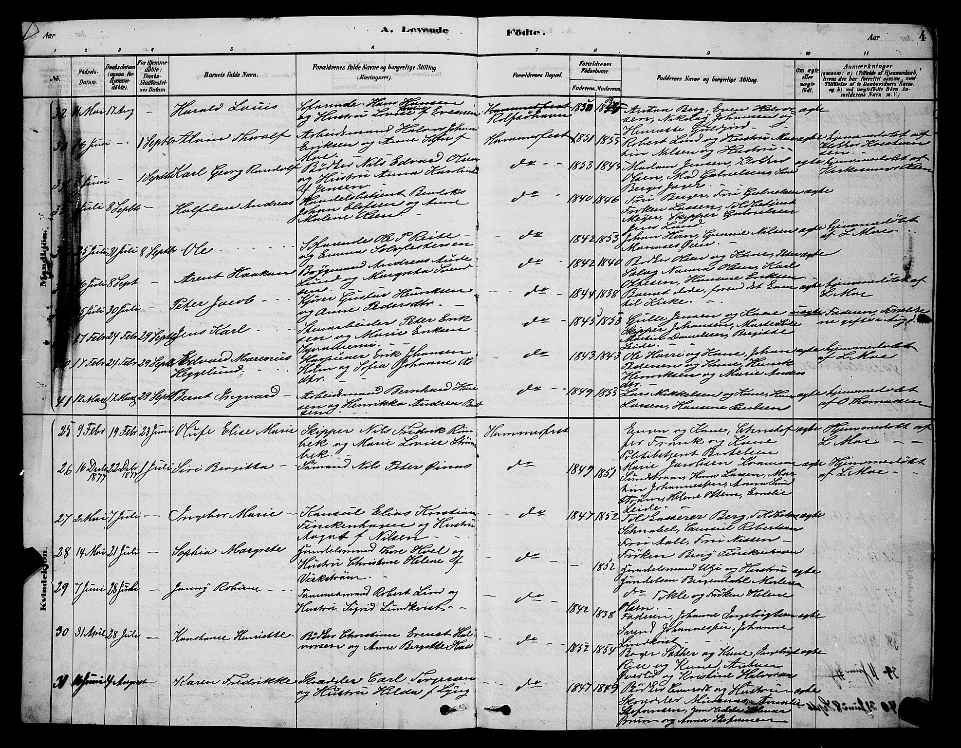 Hammerfest sokneprestkontor, AV/SATØ-S-1347/H/Hb/L0006.klokk: Klokkerbok nr. 6, 1876-1884, s. 4