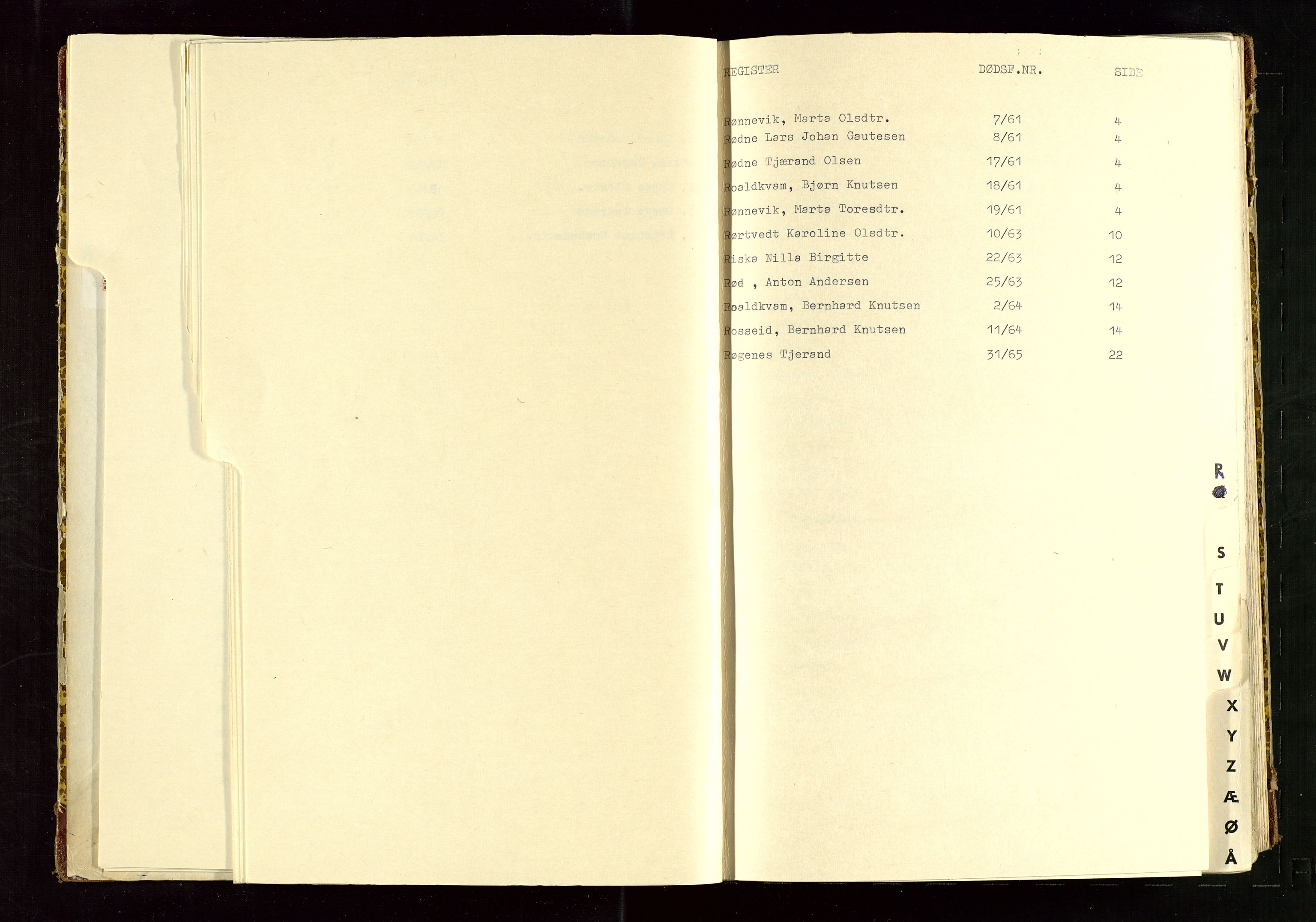 Vindafjord lensmannskontor, AV/SAST-A-100207/Gg/L0001: "Dødsfallprotokoll.  Registreringsprotokoll"., 1960-1968