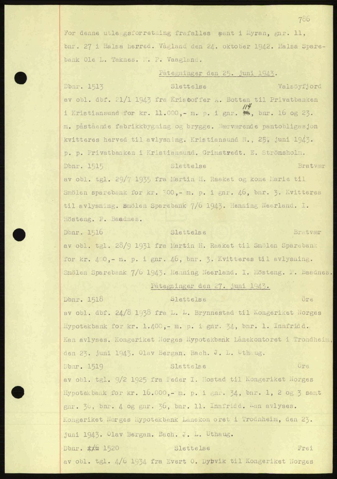 Nordmøre sorenskriveri, AV/SAT-A-4132/1/2/2Ca: Pantebok nr. C81, 1940-1945, Dagboknr: 1513/1943