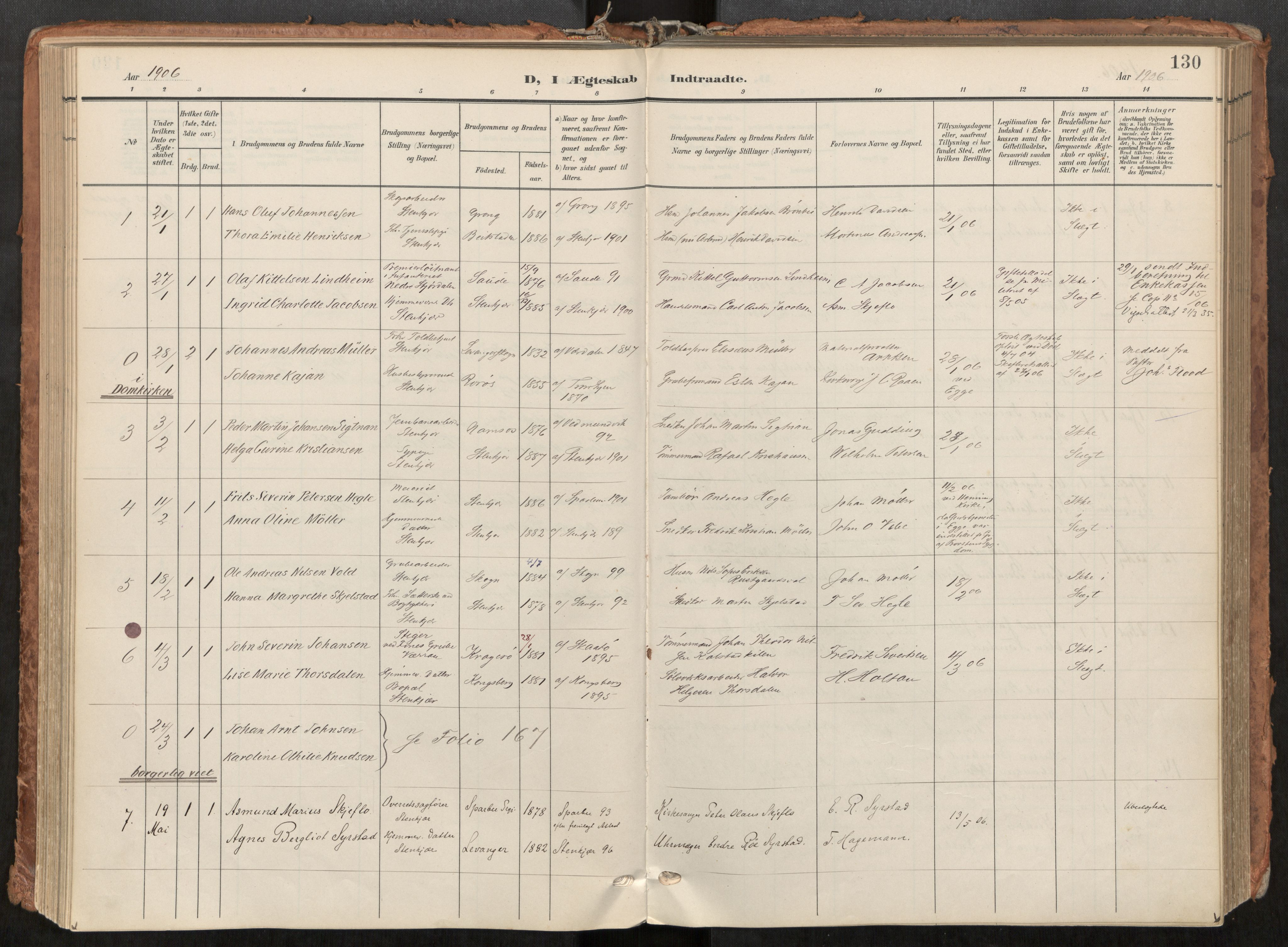 Steinkjer sokneprestkontor, AV/SAT-A-1541/01/H/Ha/Haa/L0001: Ministerialbok nr. 1, 1904-1912, s. 130