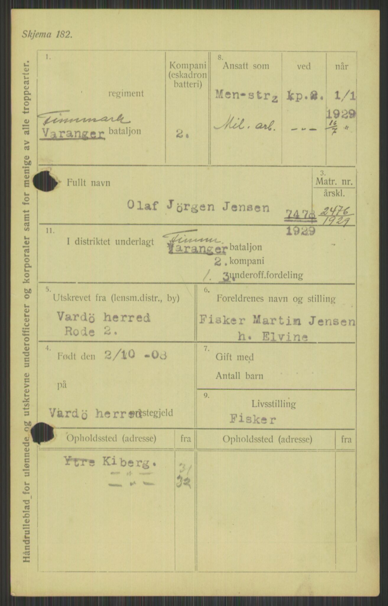 Forsvaret, Varanger bataljon, AV/RA-RAFA-2258/1/D/L0440: Rulleblad for fødte 1892-1912, 1892-1912, s. 965