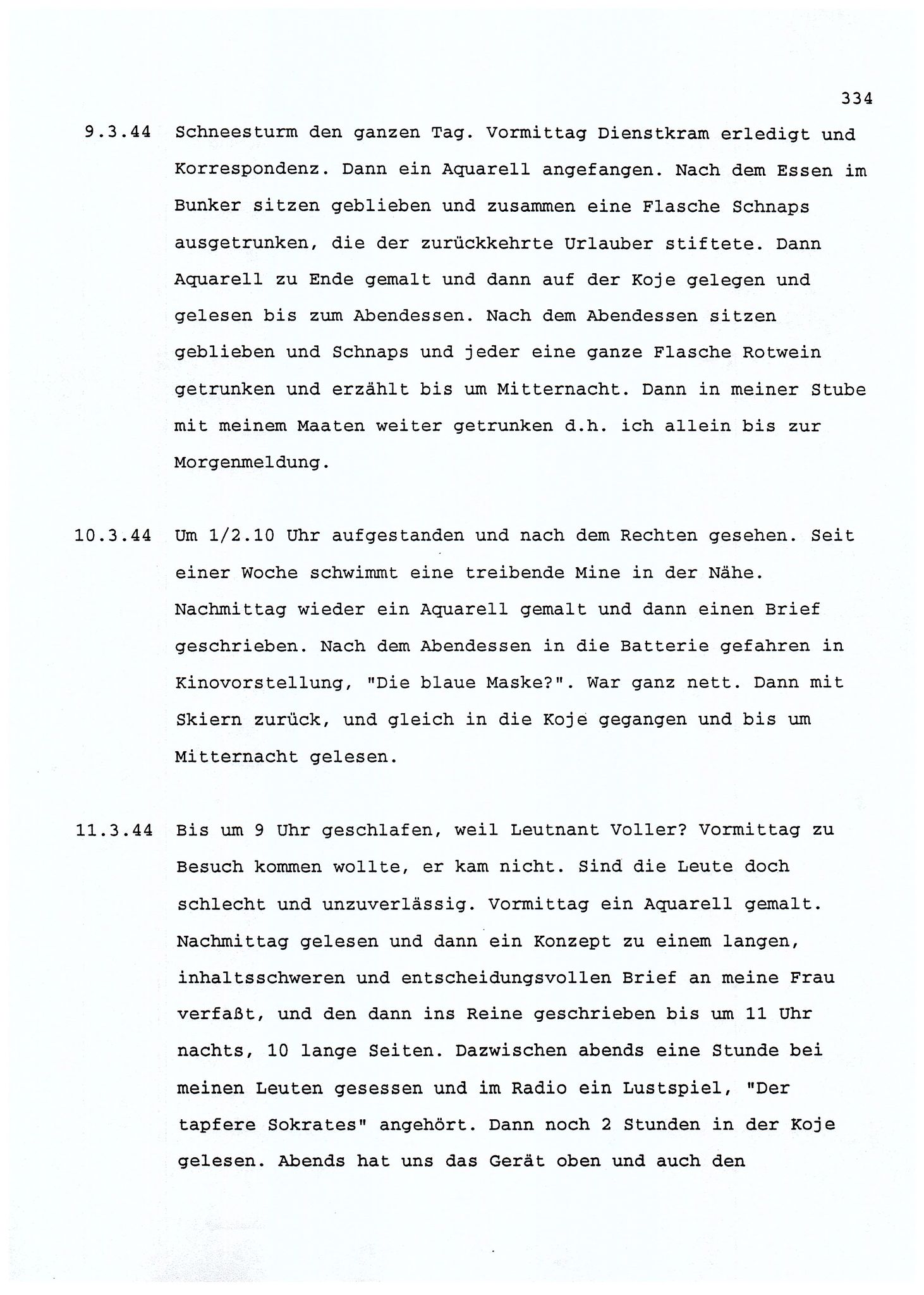 Dagbokopptegnelser av en tysk marineoffiser stasjonert i Norge , FMFB/A-1160/F/L0001: Dagbokopptegnelser av en tysk marineoffiser stasjonert i Norge, 1941-1944, s. 334