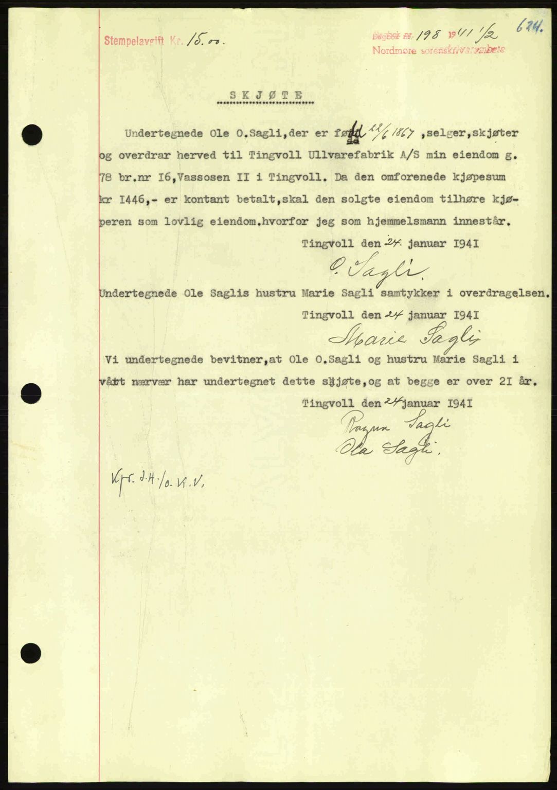 Nordmøre sorenskriveri, SAT/A-4132/1/2/2Ca: Pantebok nr. A89, 1940-1941, Dagboknr: 198/1941