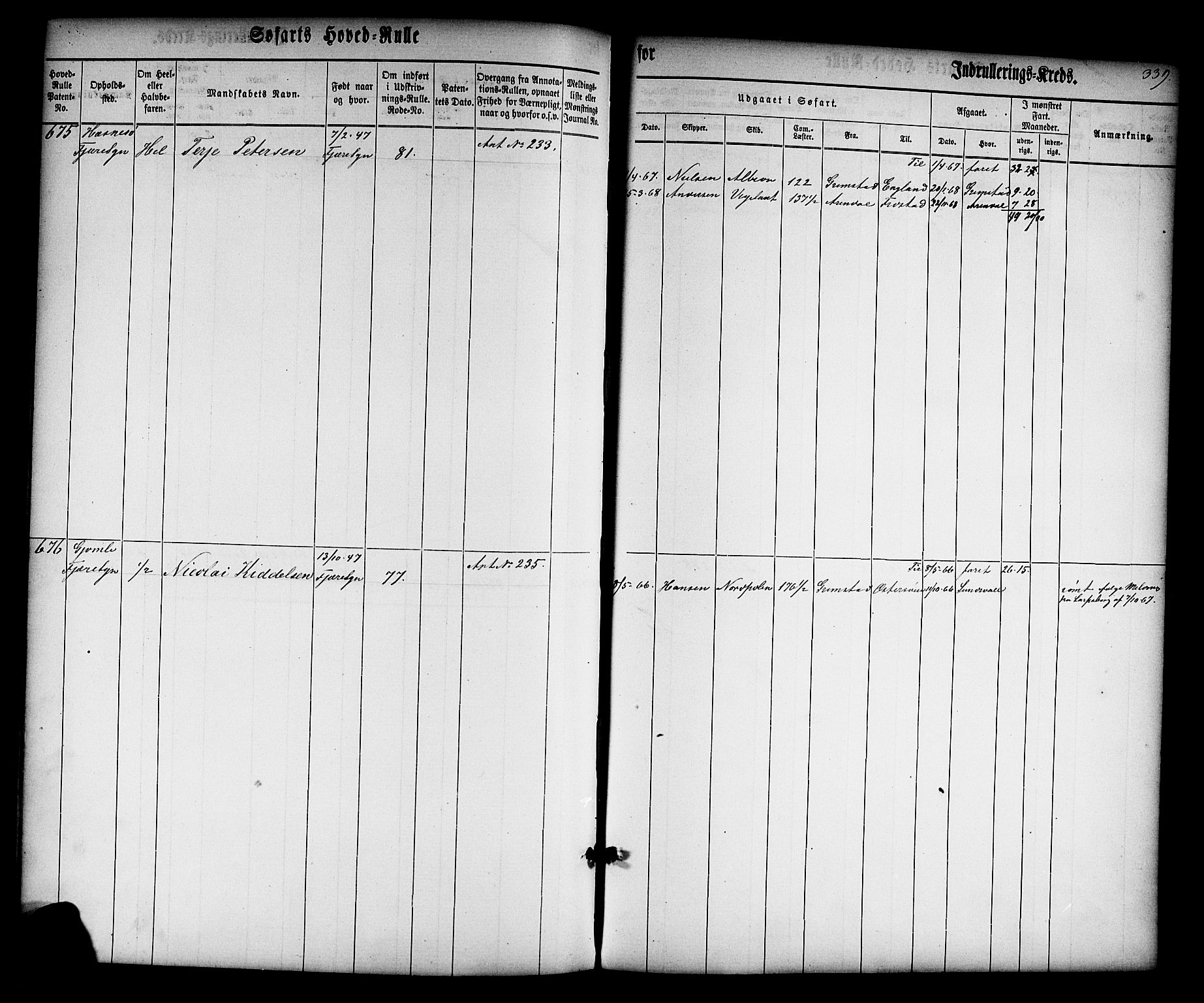 Grimstad mønstringskrets, AV/SAK-2031-0013/F/Fb/L0008: Hovedrulle nr 1-766, V-21, 1860-1869, s. 354