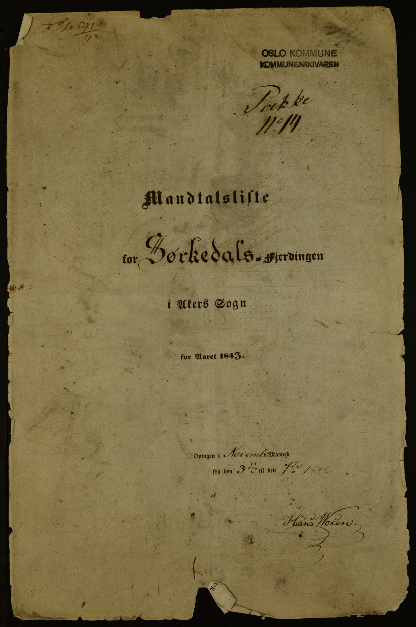 OBA, Manntall for Aker 1843, 1843