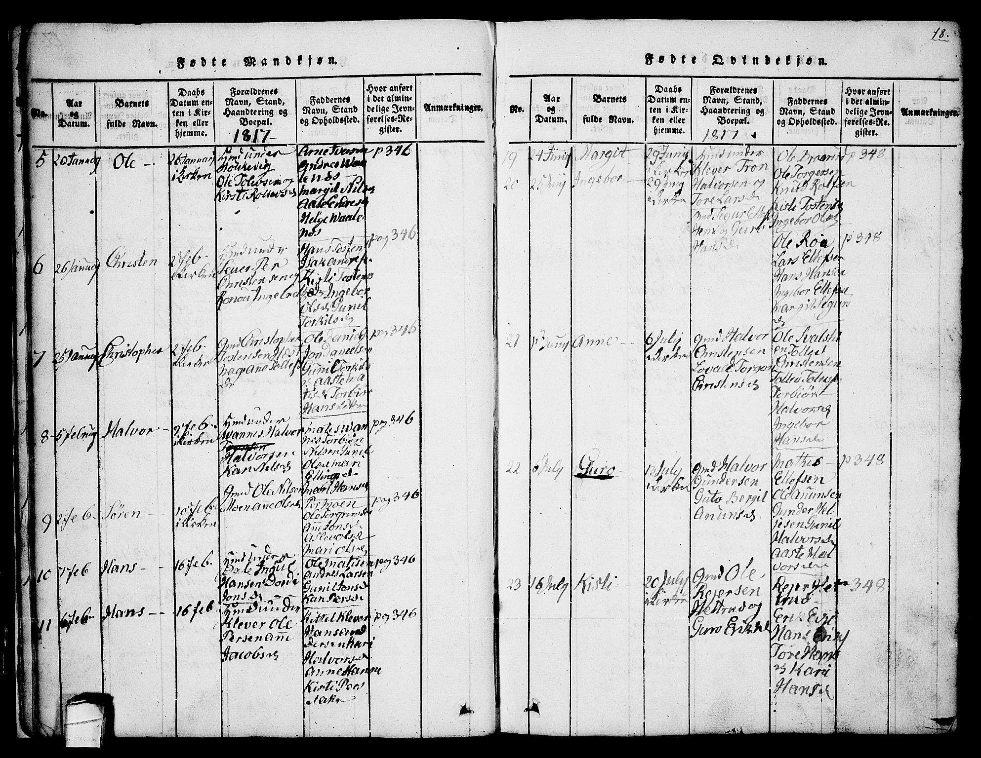 Sauherad kirkebøker, AV/SAKO-A-298/G/Ga/L0001: Klokkerbok nr. I 1, 1815-1827, s. 18
