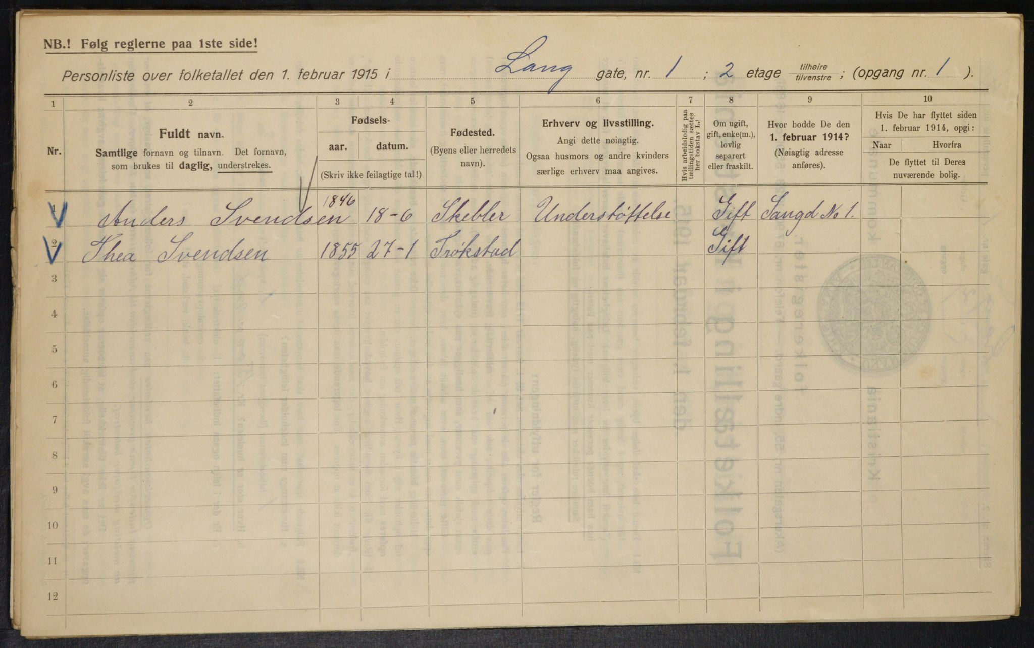 OBA, Kommunal folketelling 1.2.1915 for Kristiania, 1915, s. 55927