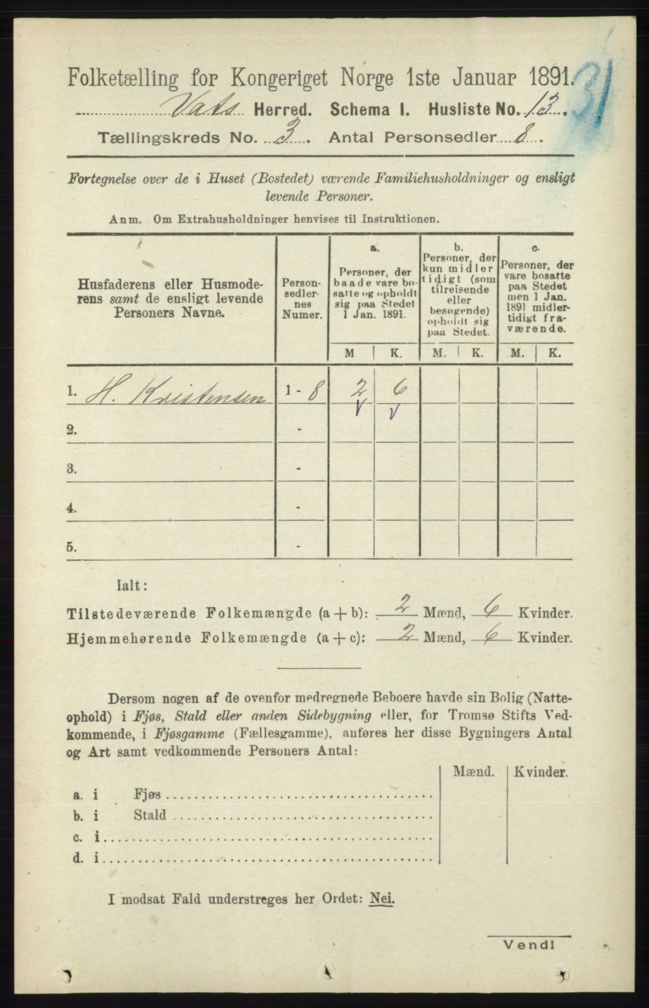 RA, Folketelling 1891 for 1155 Vats herred, 1891, s. 432