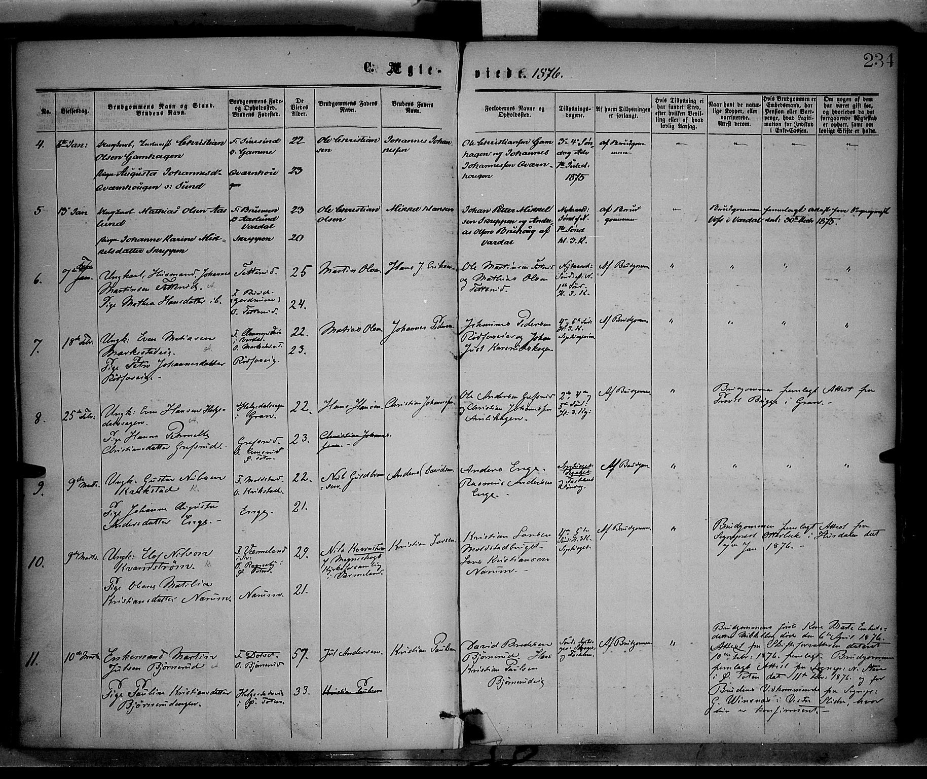 Vestre Toten prestekontor, AV/SAH-PREST-108/H/Ha/Haa/L0008: Ministerialbok nr. 8, 1870-1877, s. 234