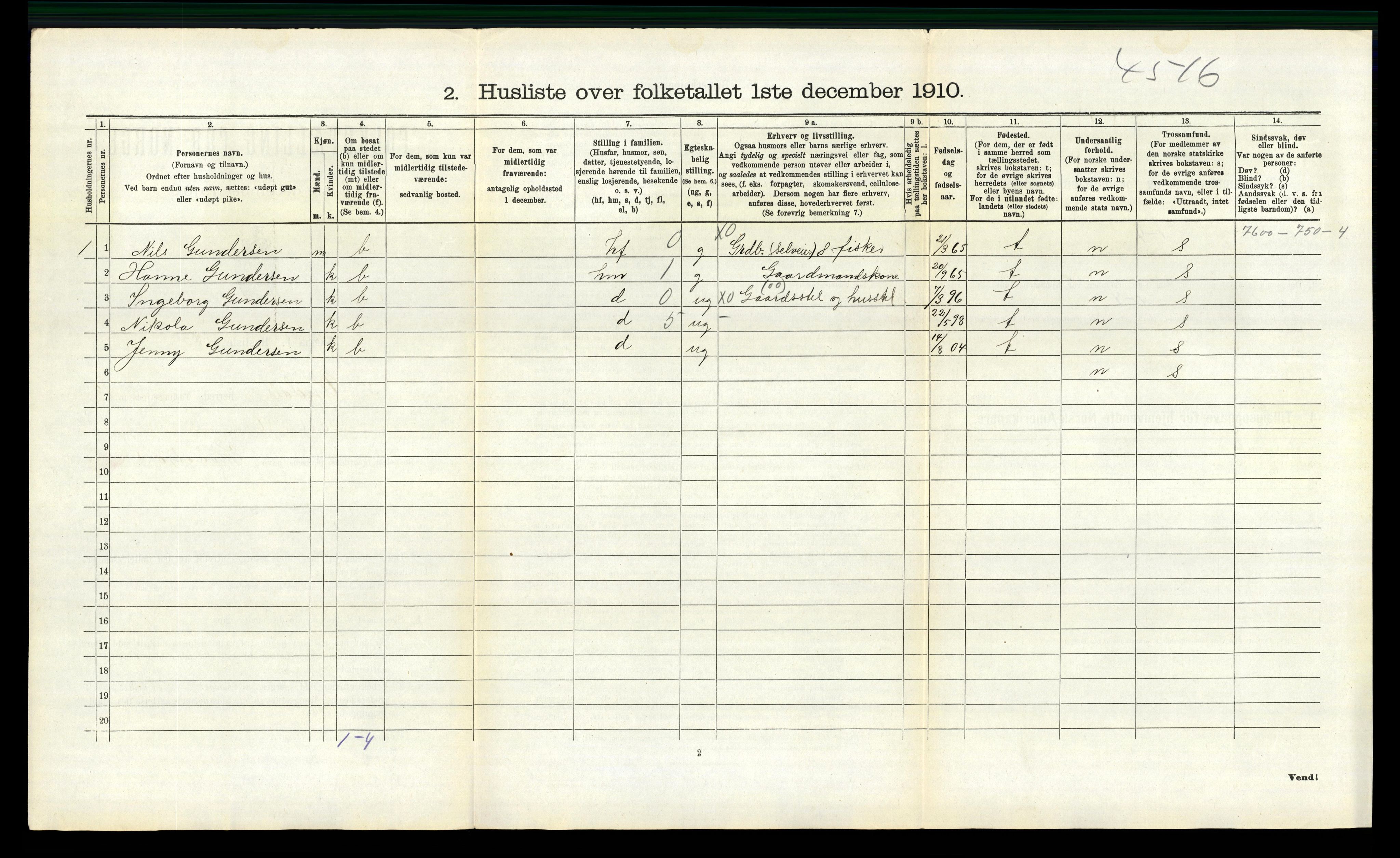 RA, Folketelling 1910 for 1029 Sør-Audnedal herred, 1910, s. 1134