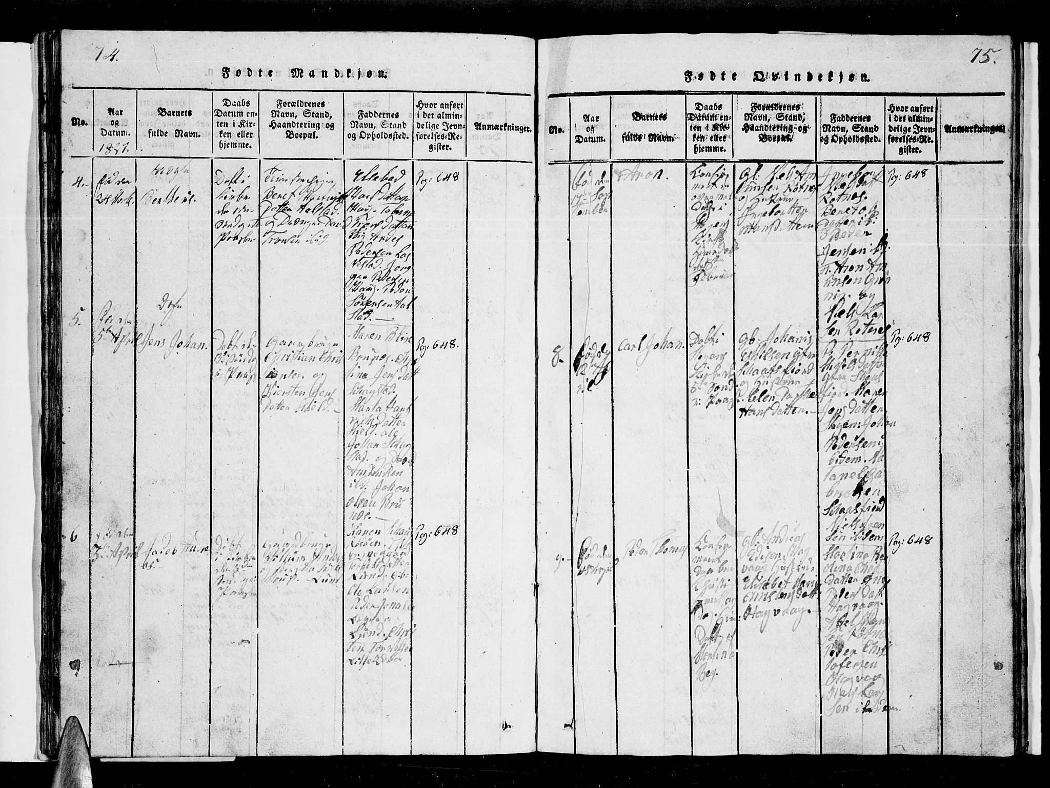 Ministerialprotokoller, klokkerbøker og fødselsregistre - Nordland, AV/SAT-A-1459/855/L0812: Klokkerbok nr. 855C01, 1821-1838, s. 74-75