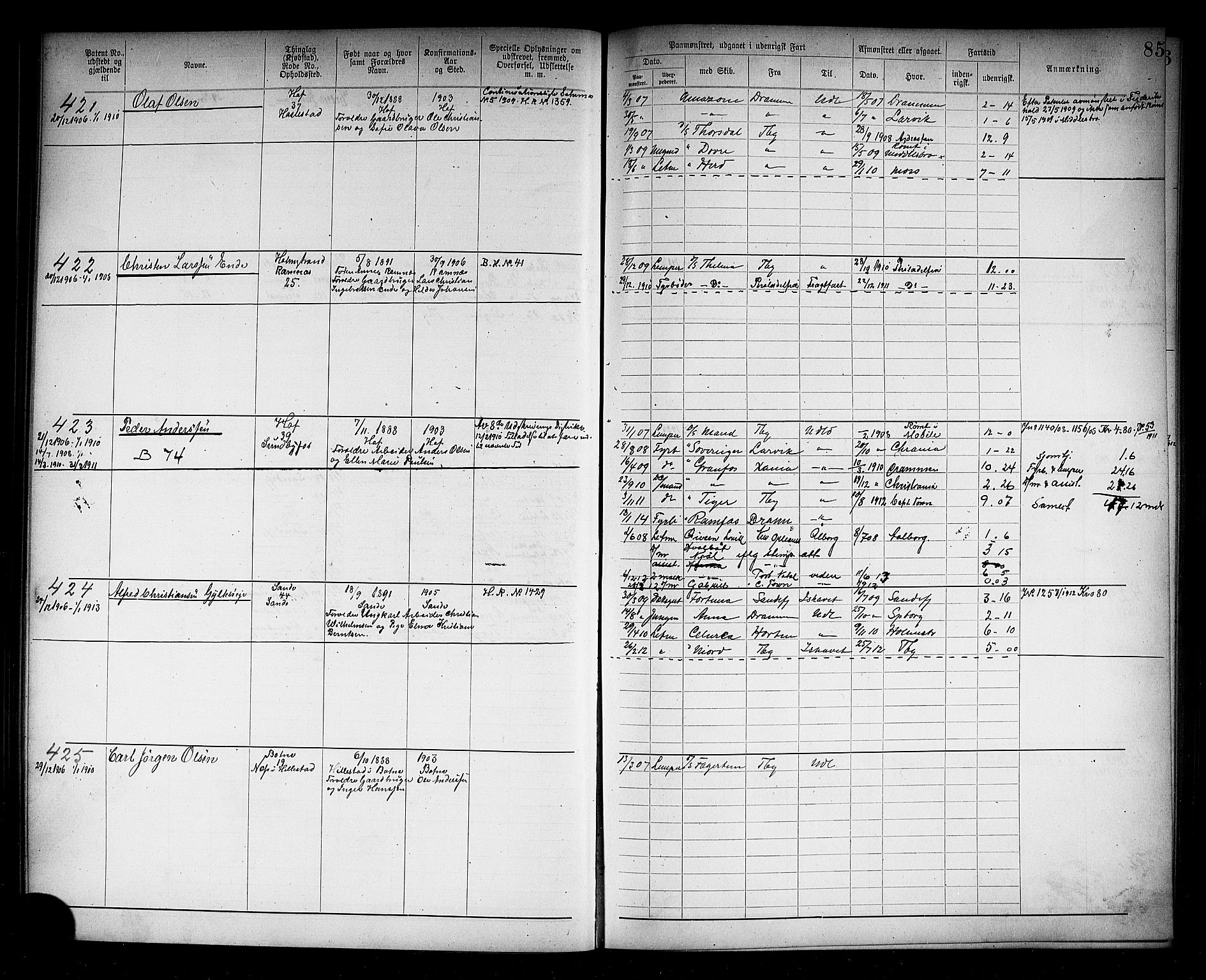 Holmestrand innrulleringskontor, AV/SAKO-A-1151/F/Fb/L0002: Annotasjonsrulle, 1894-1911, s. 88