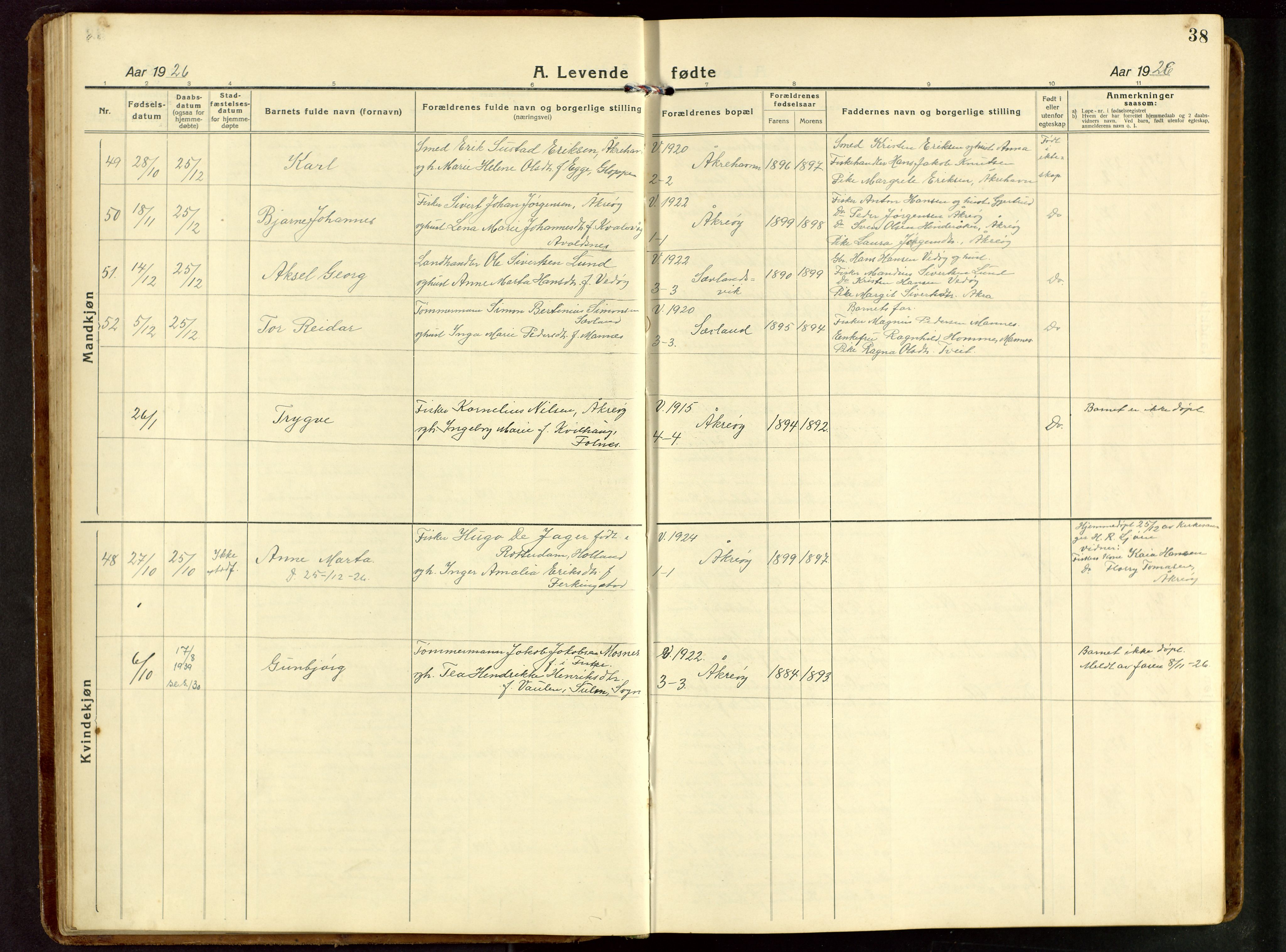 Kopervik sokneprestkontor, AV/SAST-A-101850/H/Ha/Hab/L0014: Klokkerbok nr. B 14, 1922-1947, s. 38