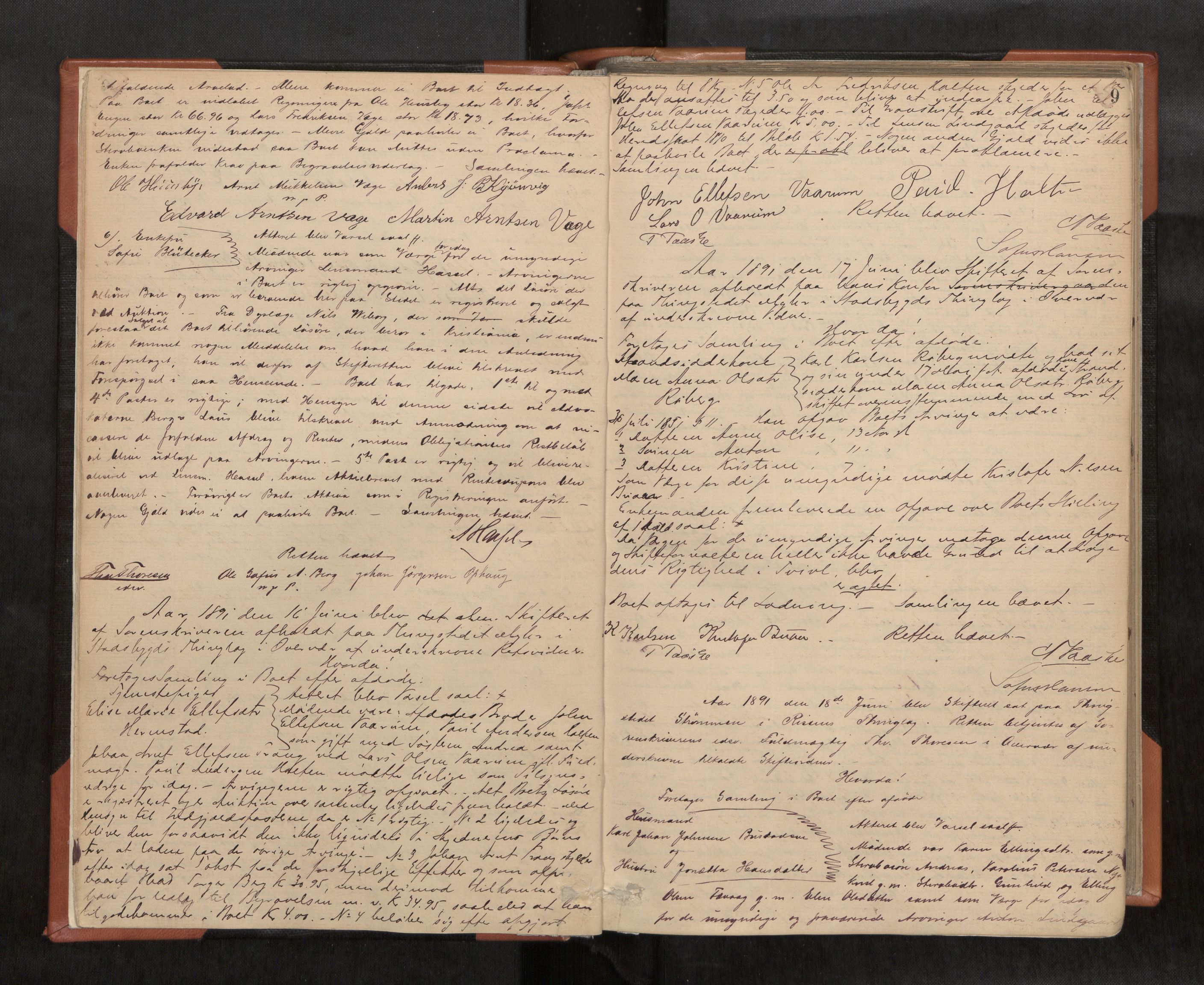 Fosen sorenskriveri, AV/SAT-A-1107/1/3/3B/L0006: Skiftebehandlingsprotokoll, 1890-1902, s. 9