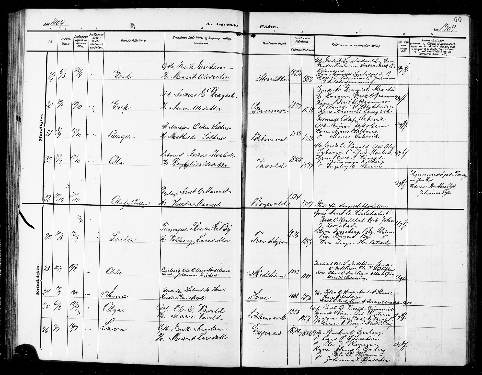 Ministerialprotokoller, klokkerbøker og fødselsregistre - Sør-Trøndelag, AV/SAT-A-1456/672/L0864: Klokkerbok nr. 672C03, 1902-1914, s. 60